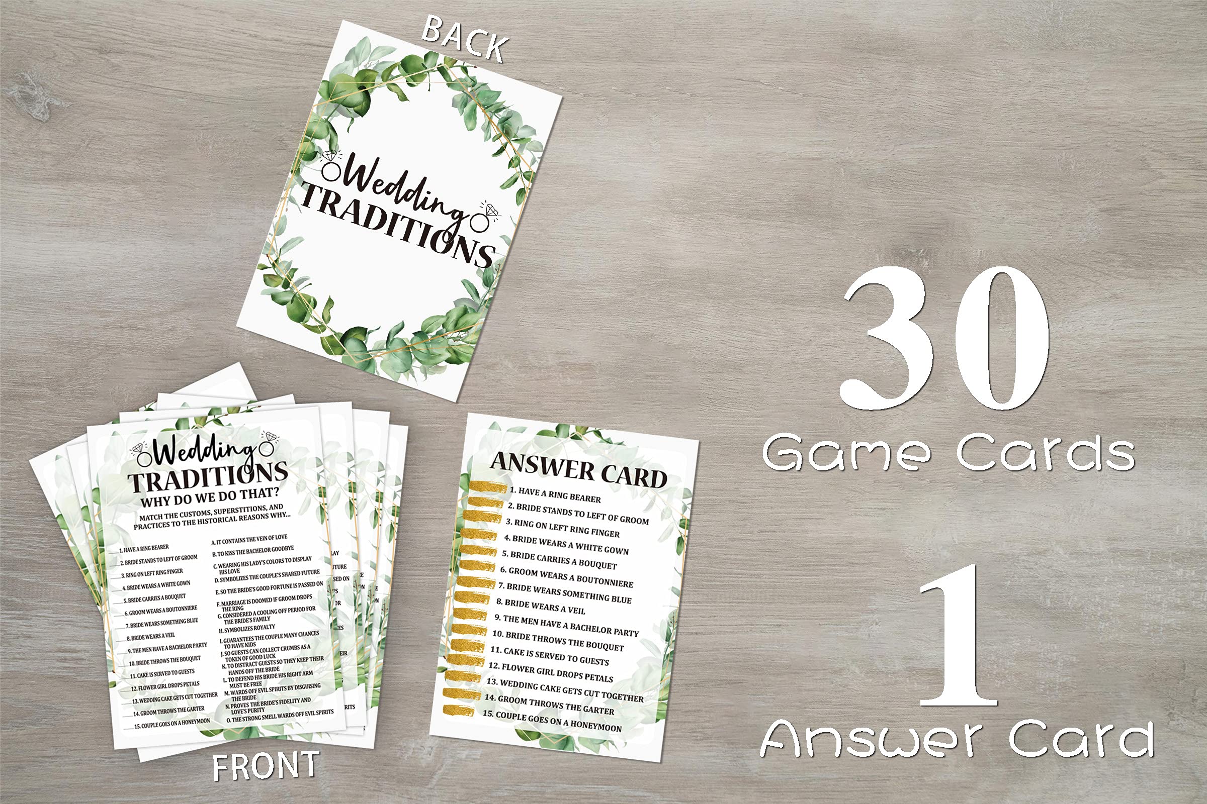 Bridal Shower Game Cards, Wedding Traditions Game, Tropical Jungle Theme Engagement Party Cards For Wedding, Set Of 30 Cards(Lea