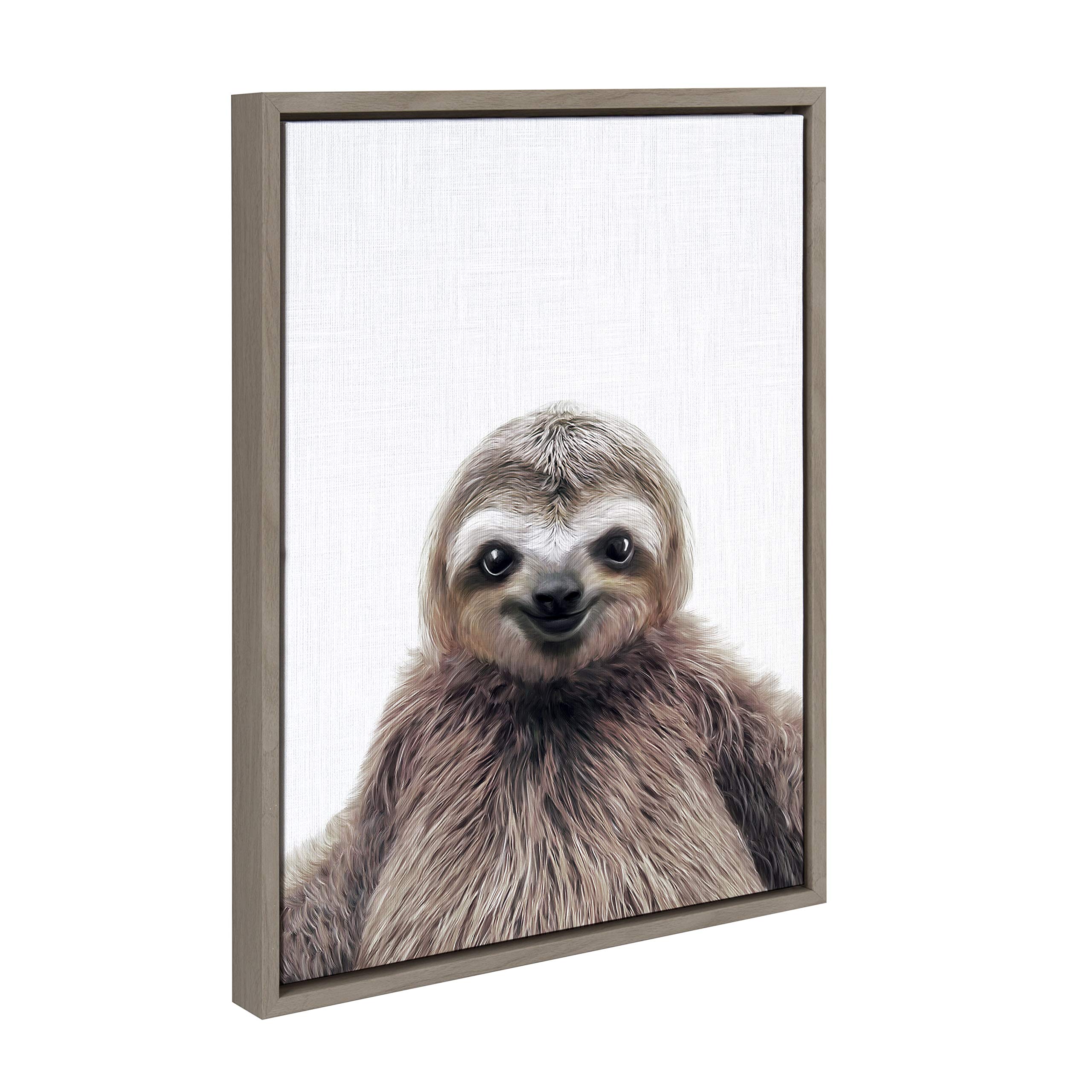 Kate And Laurel Sylvie Sloth Animal Color Photography Print Portrait Framed Canvas Wall Art By Simon Te Tai, 18X24 Gray
