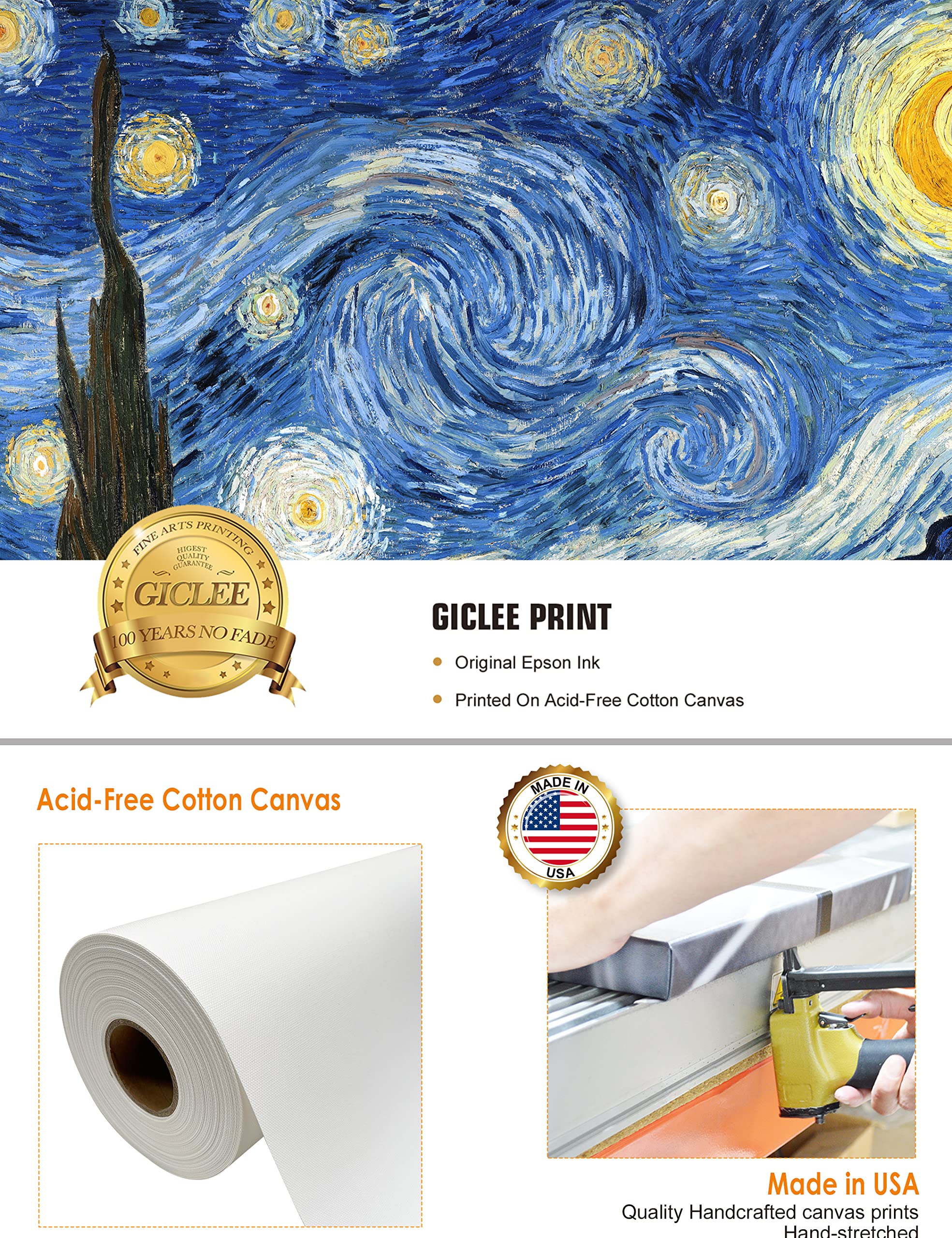 Decorarts - Starry Night, Vincent Van Gogh Art Reproduction. Giclee Canvas Prints Wall Art For Home Decor. 20X16