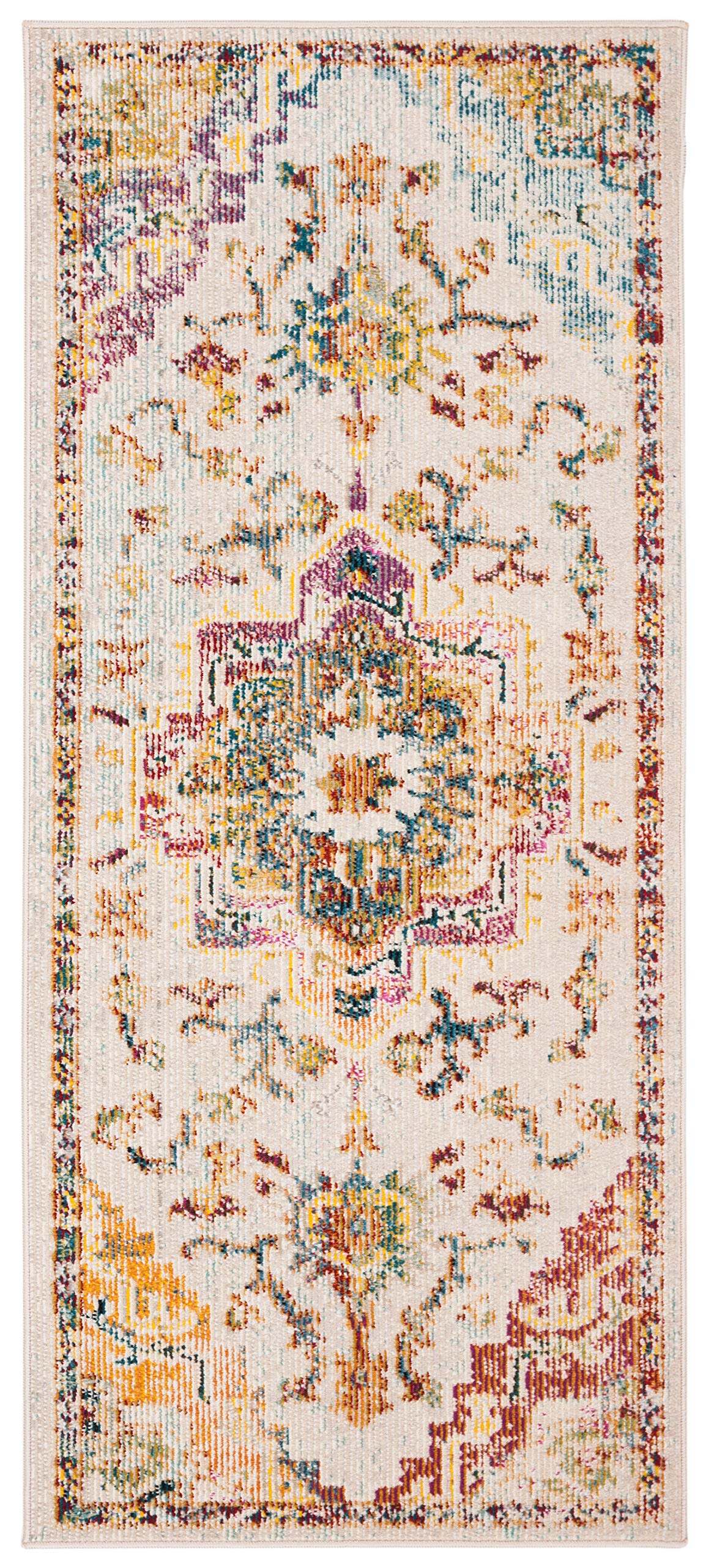 SAFAVIEH Crystal Collection Accent Rug - 22 x 5, Light Blue & Grey, Boho Chic Distressed Design, Non-Shedding & Easy Care, Ide