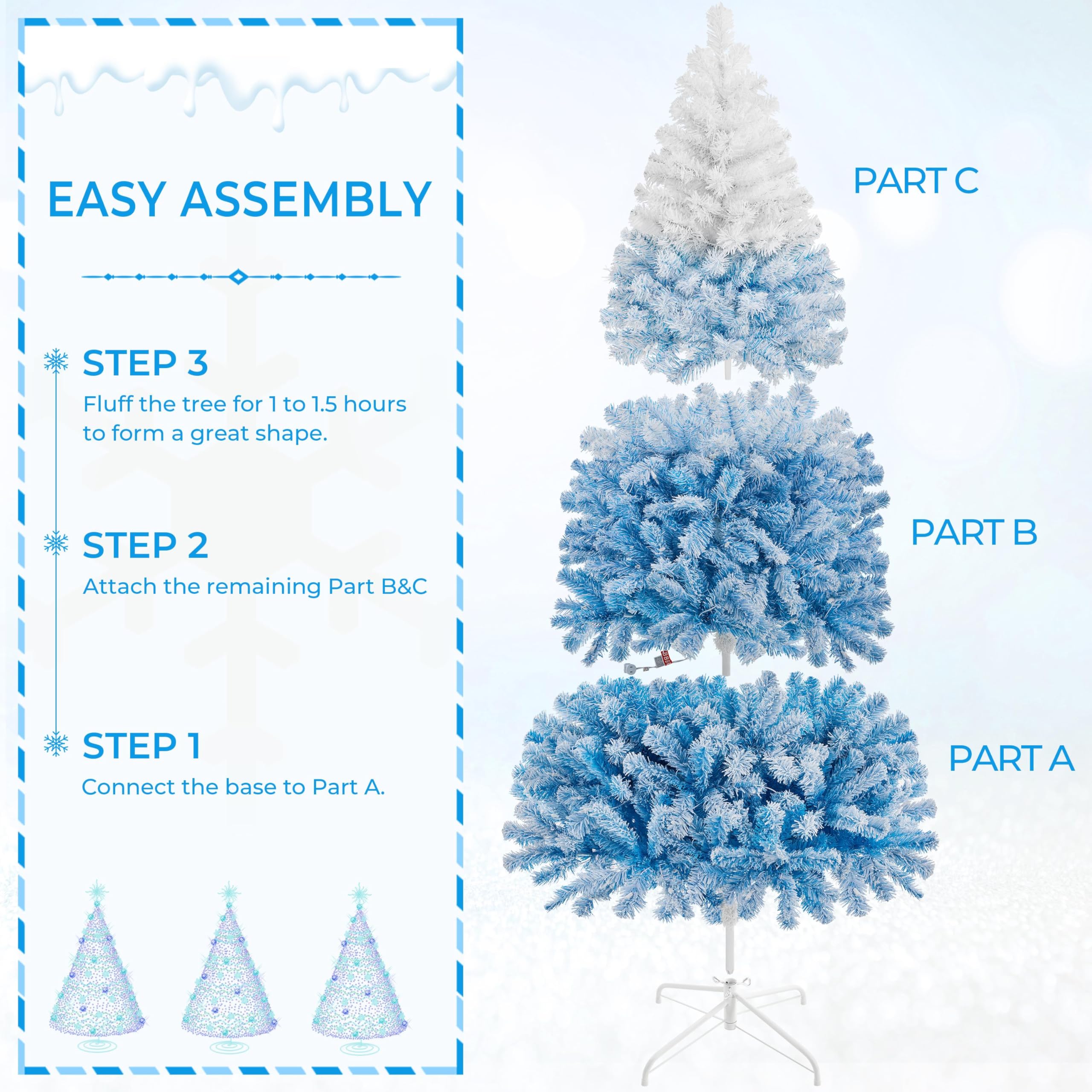 Yaheetech 6ft Pre-lit Artificial Christmas Tree with 250 Incandescent Warm White Lights, Snow Flocked Full Prelighted Xmas Tree