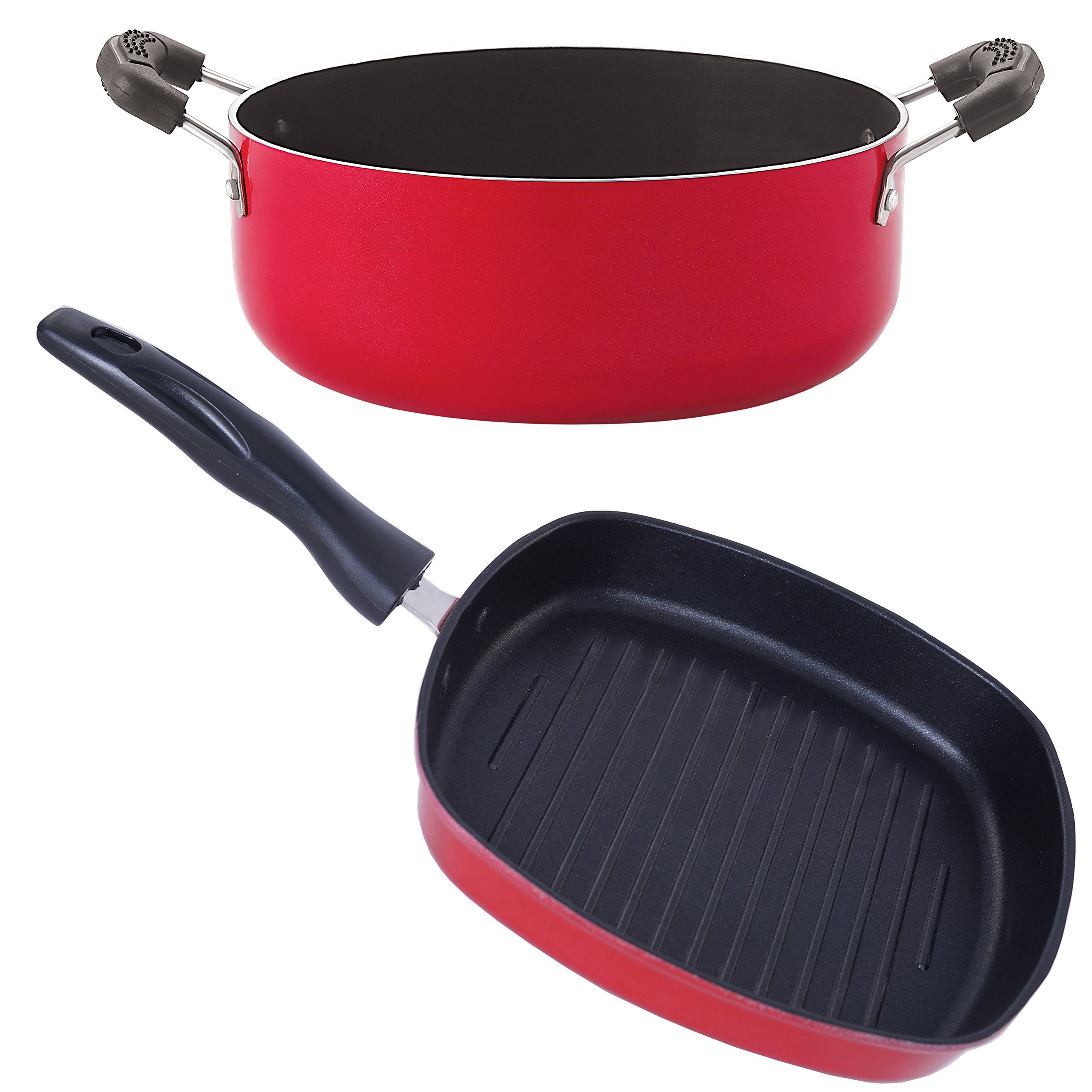 Nirlon NonStick Coated Grill Pan And Casserole Kitchen Cooking Essential Set