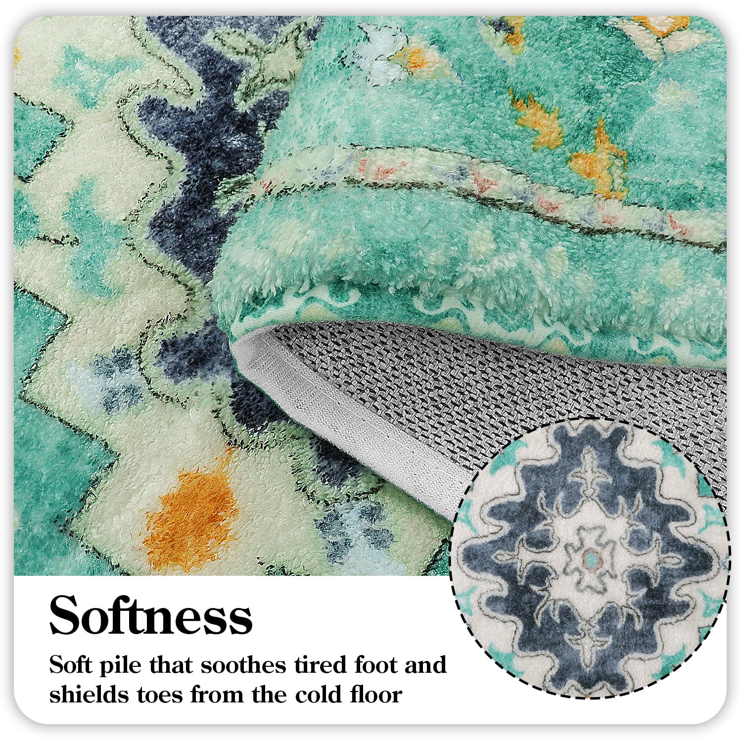 Uphome Boho Retro Bathroom Rugs Green Non-Slip Soft Bath Mat Machine Washable Oriental Small Bath Rug Traditional Tribal Floral