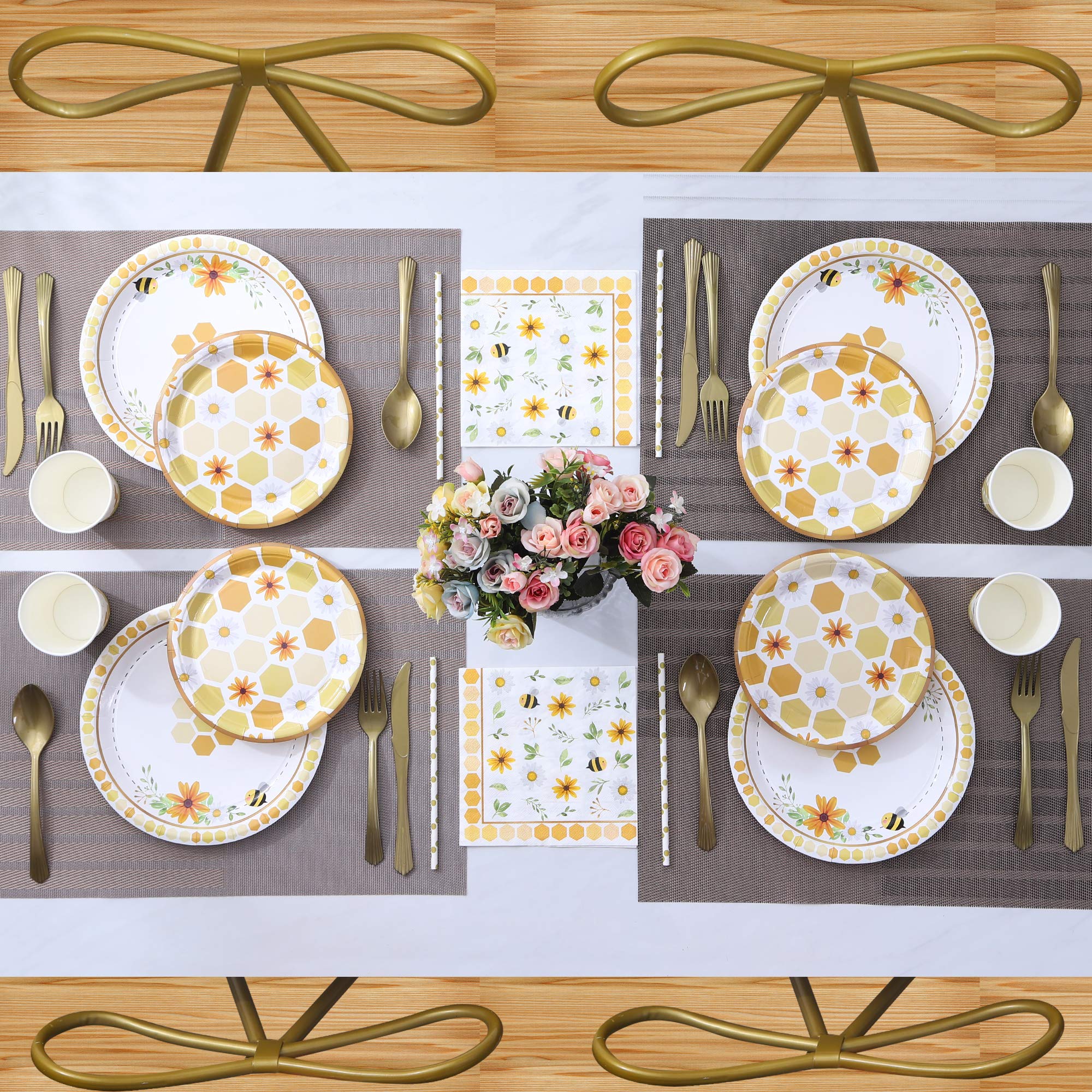 Bee Themed Party Supplies - Serves 16 - Includes Disposable Bee Plates, Cups, Napkins, And Straws Perfect For Bee Decorations, B