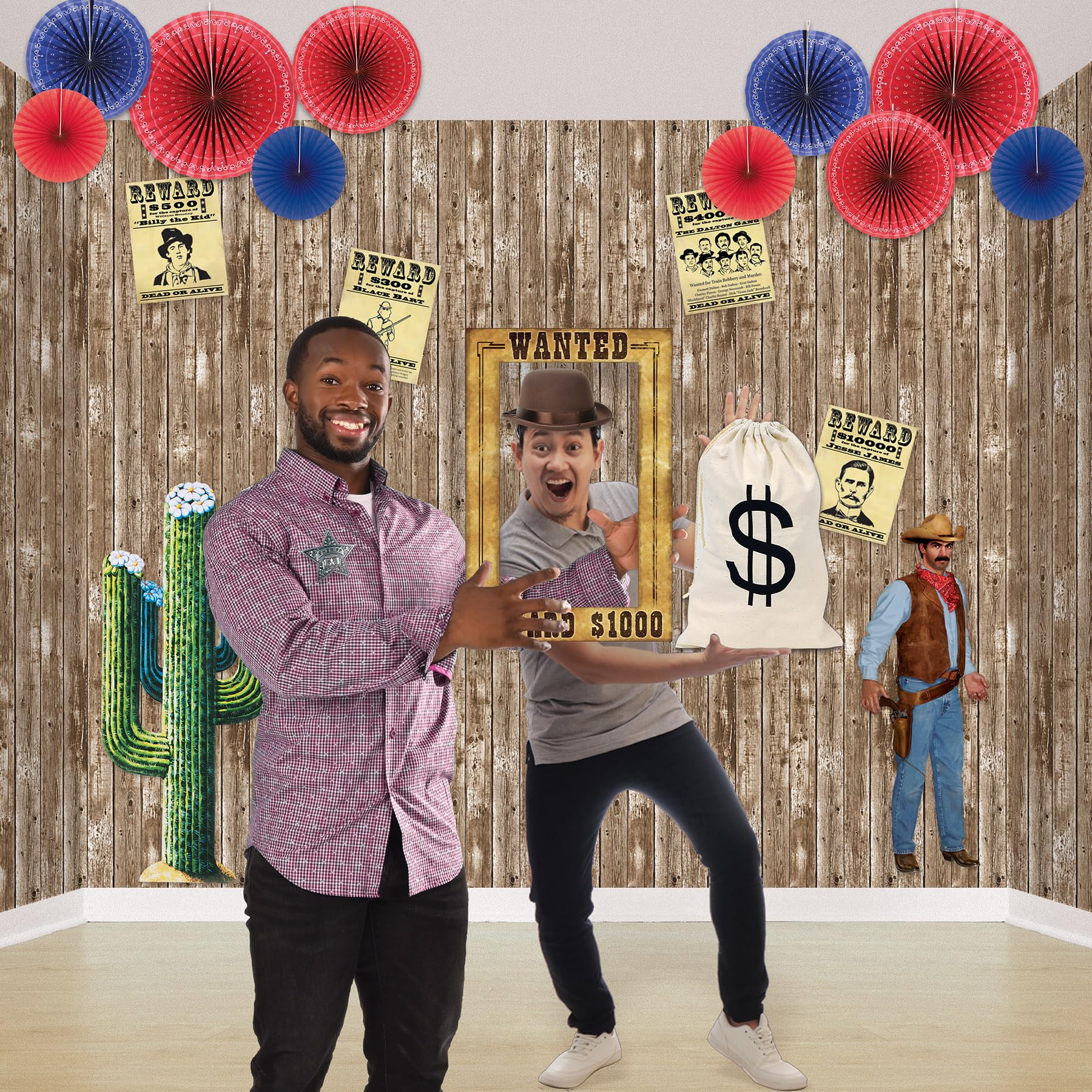 Beistle 2-Piece Western Wanted Photo Booth Selfie Frames, Wild West Cowboy Western Photo Op Props, Saloon Themed Party Supplies,