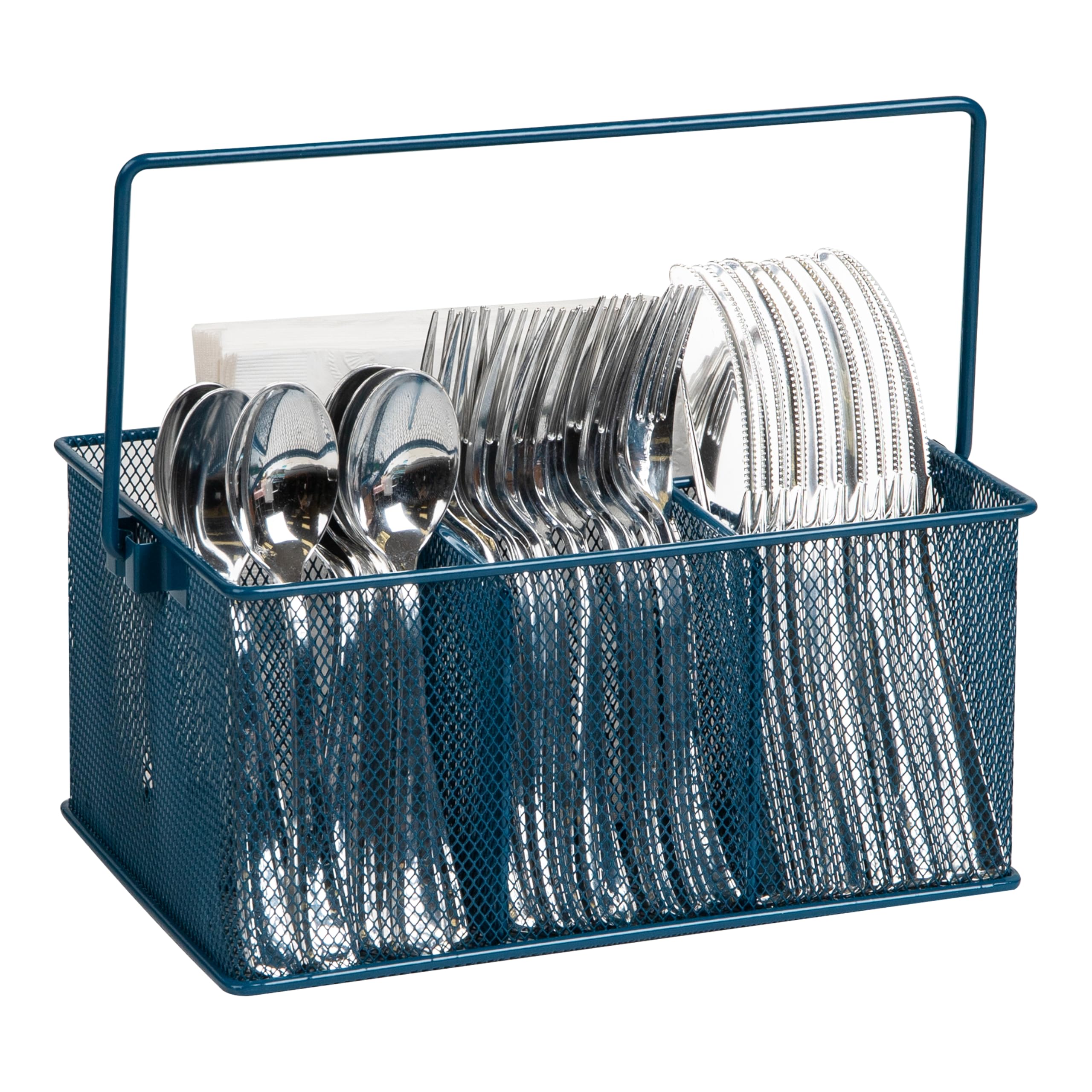 Mind Reader Storage Basket Organizer Utensil Holder, 4 Compartments, Turquoise