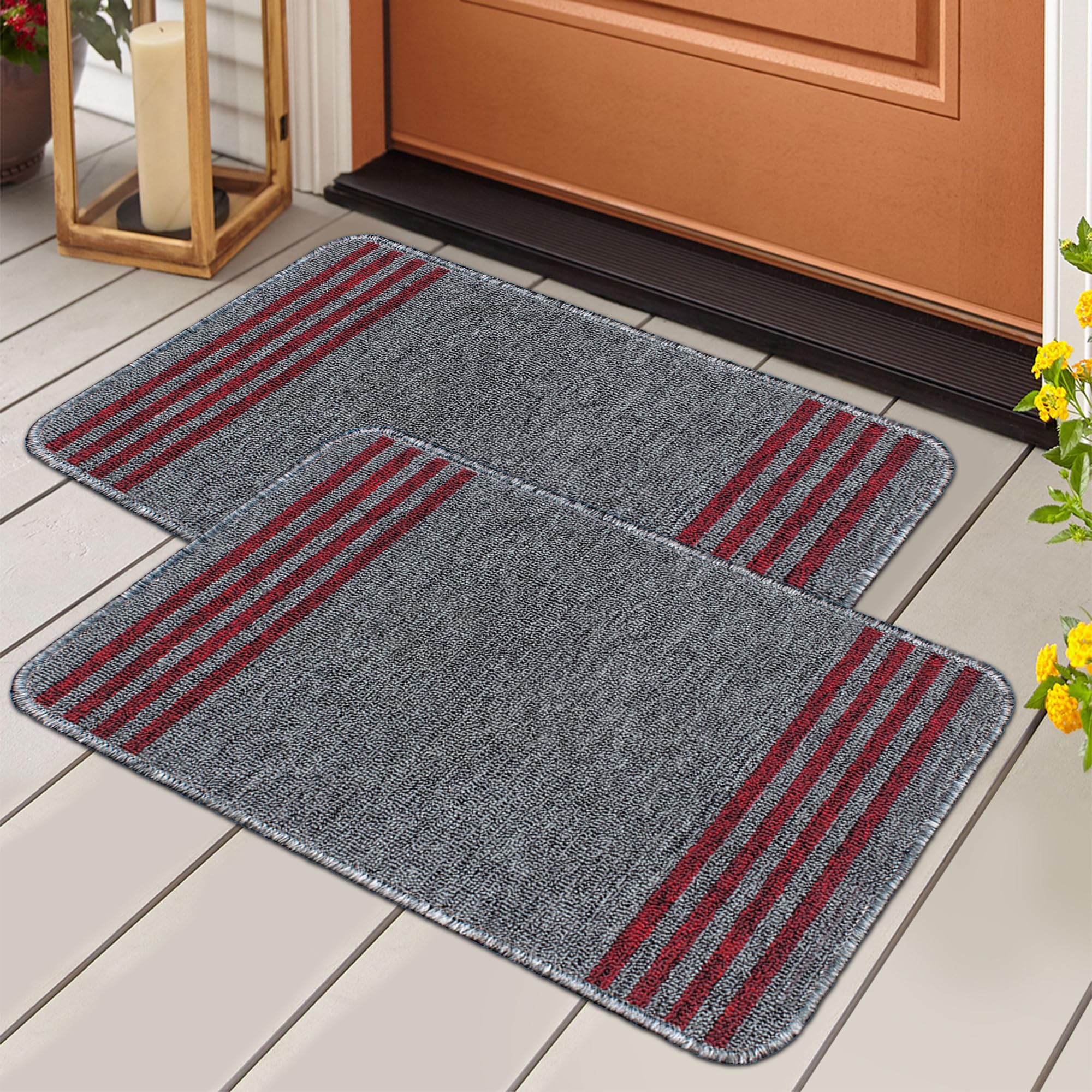 Mollishomes Soft Anti-Skid Nylon Bath Mat |Water Absorbent Bathroom Mats Anti Slip - Set Of 1, 57 X 37 Cm, Gray Stripes Design |