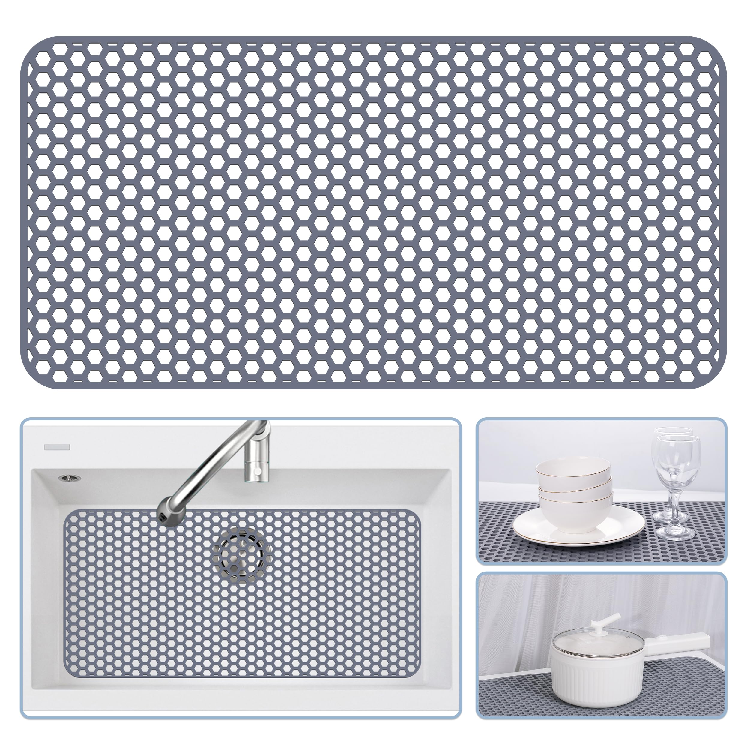 Bestjing Silicone Sink Protectors for Kitchen Sink - 28.4x 14.3 Kitchen Protector Mat Accessory, Non-Slip Heat Resistant Mat for