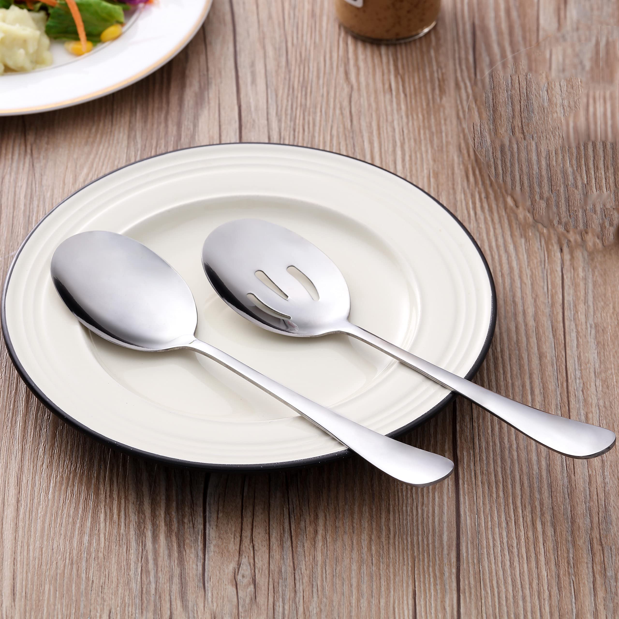 6 Pieces Serving Spoons Set, 8.7 Inch, Includes 3 Serving Spoons And 3 Slotted Spoons, Stainless Steel Buffet Banquet Spoons, La