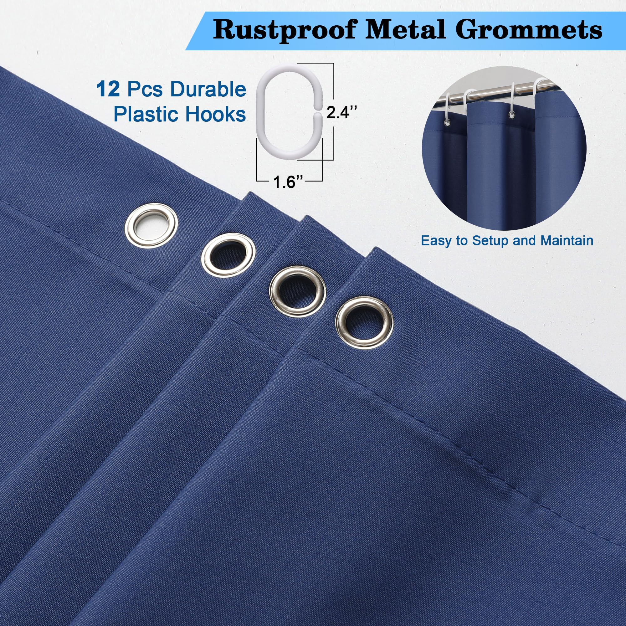Ovzme Zora 78 Inch Shower Curtain Set With 12 Plastic Hooks, Plain Fabric Dusty Blue Shower Curtain For Bathroom - Long Shower C