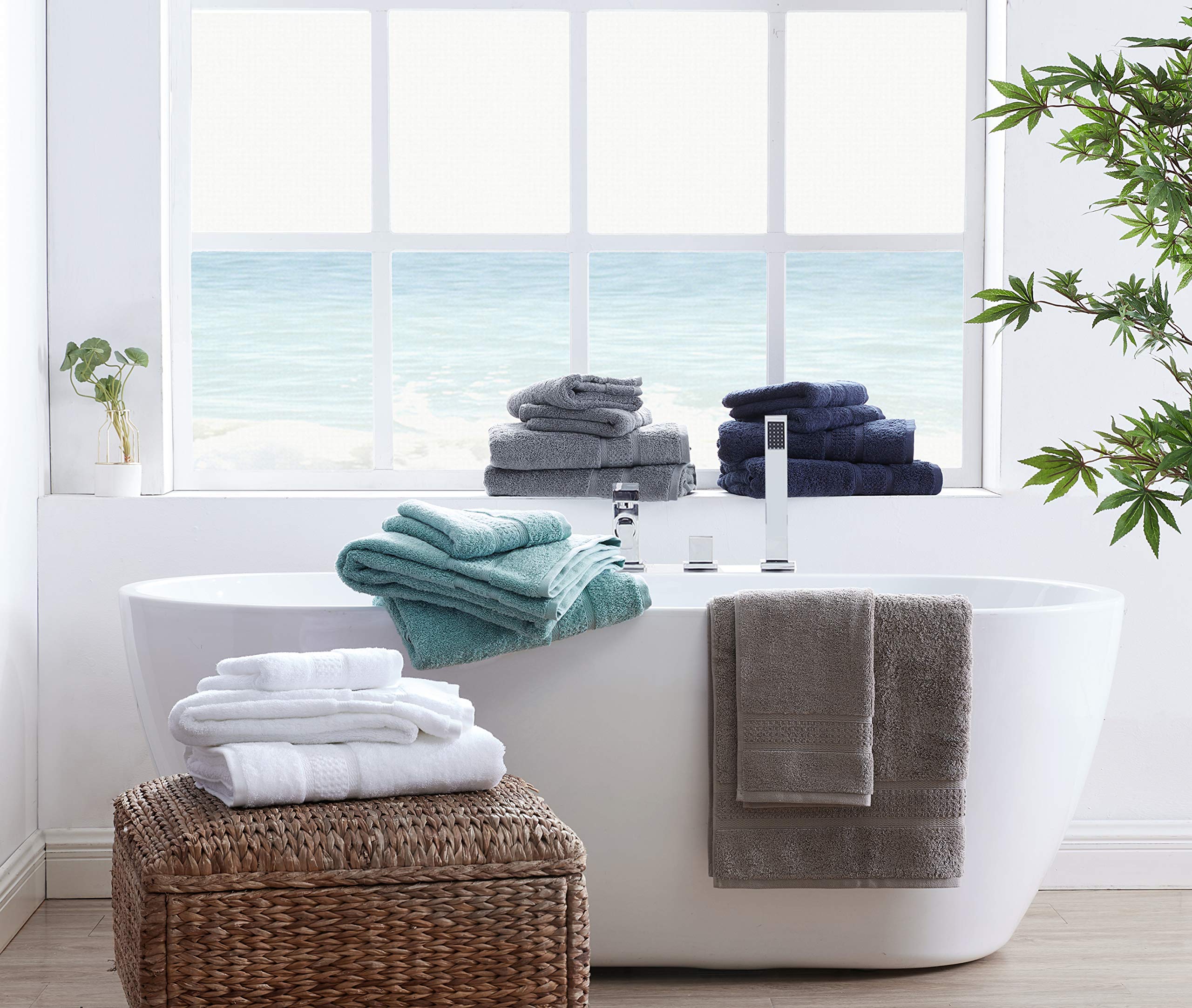 Nautica - 6 Piece Bath Towels  Absorbent & Fade Resistant Cotton Towel Set  Fashionable Bathroom Decor (Oceane Navy  6 Piece)
