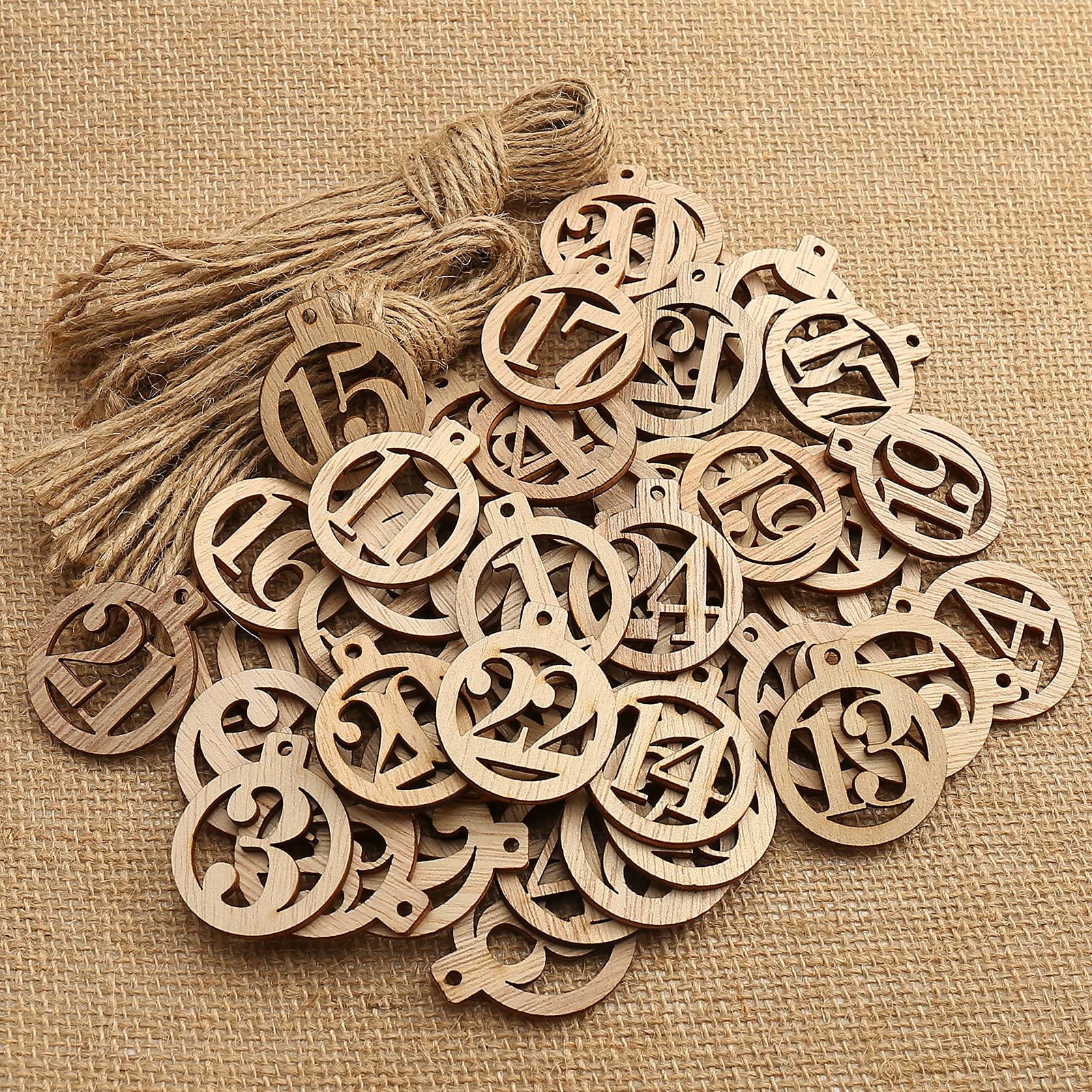 HERZWILD 48Pcs 1 to 24 Christmas Numbers Wooden Advent Calendar Countdown Advent Calendar Wooden DIY Crafts Gift Tags Christmas