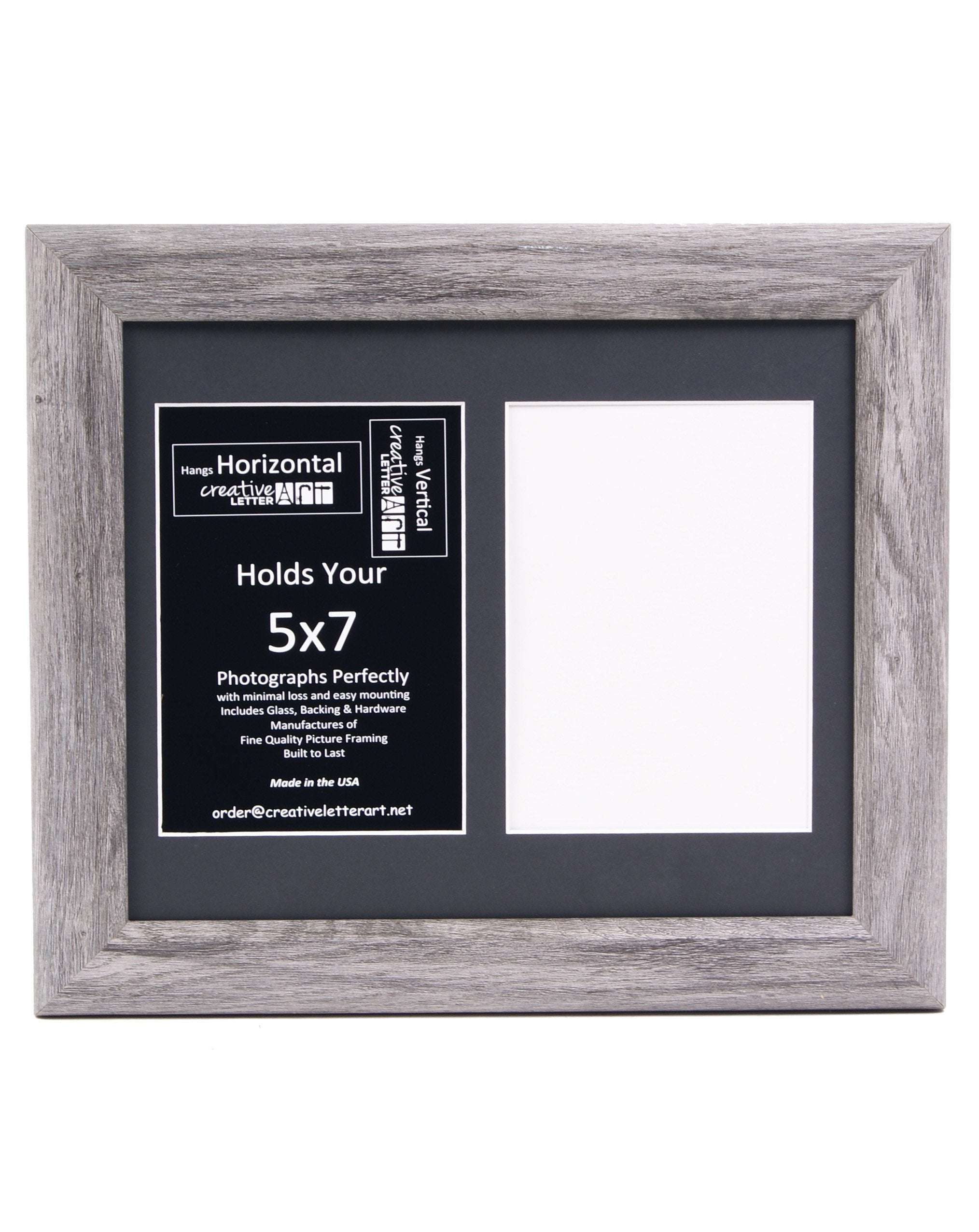 Creative Letter Art 2 Opening Driftwood Picture Frame with Glass to hold 5 by 7 inch Photographs including 10x12-inch Black Mat 