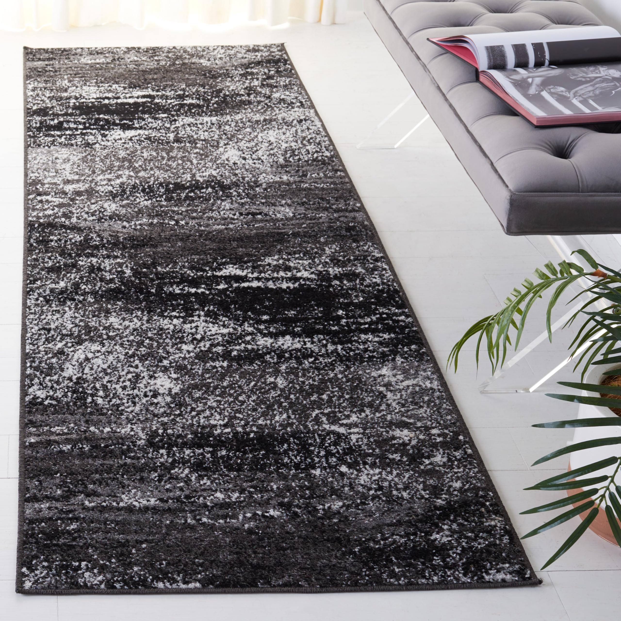 SAFAVIEH Adirondack Collection Runner Rug - 21 x 8, Silver & Black, Modern Abstract Design, Non-Shedding & Easy Care, Ideal fo