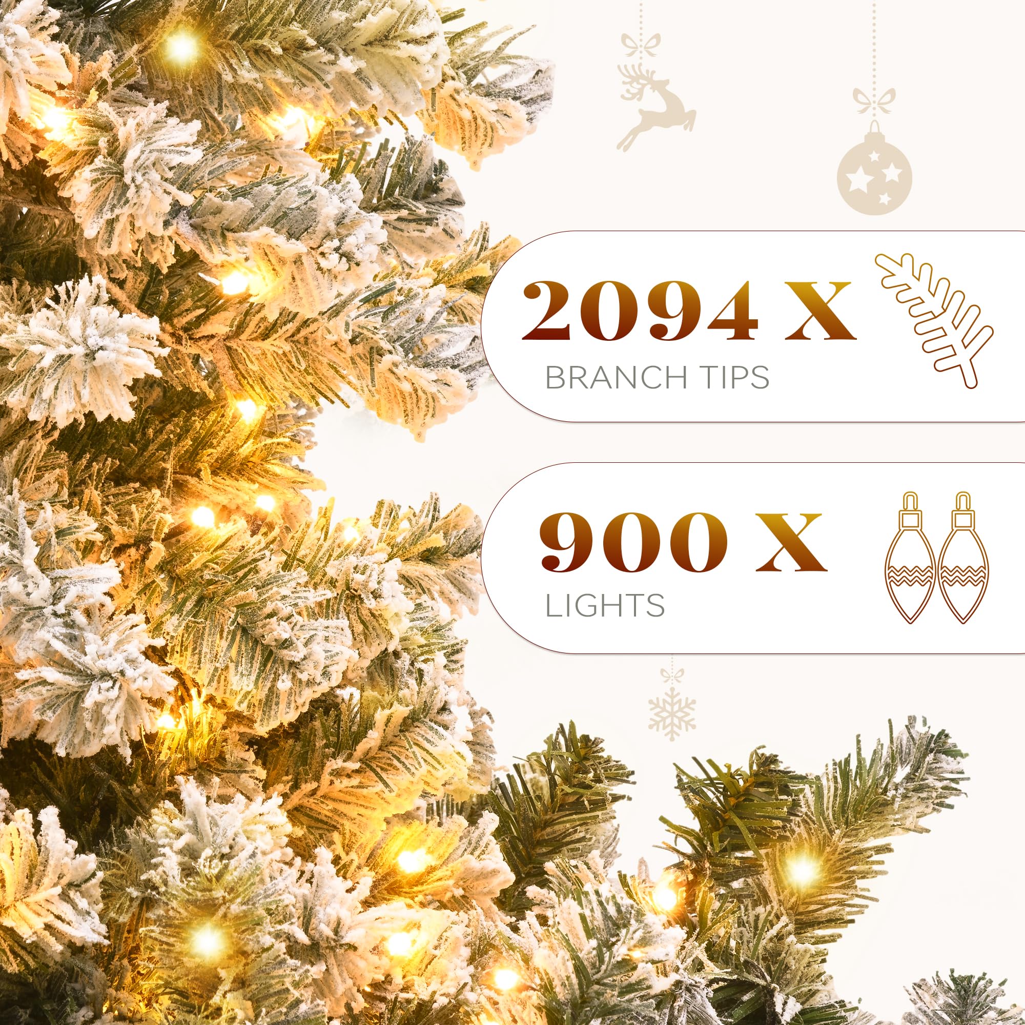 YITAHOME Prelit Snow Flocked Artificial Full Christmas Tree 9ft with Remote Control, Christmas Pine Tree with 11 Light-Modes, 20