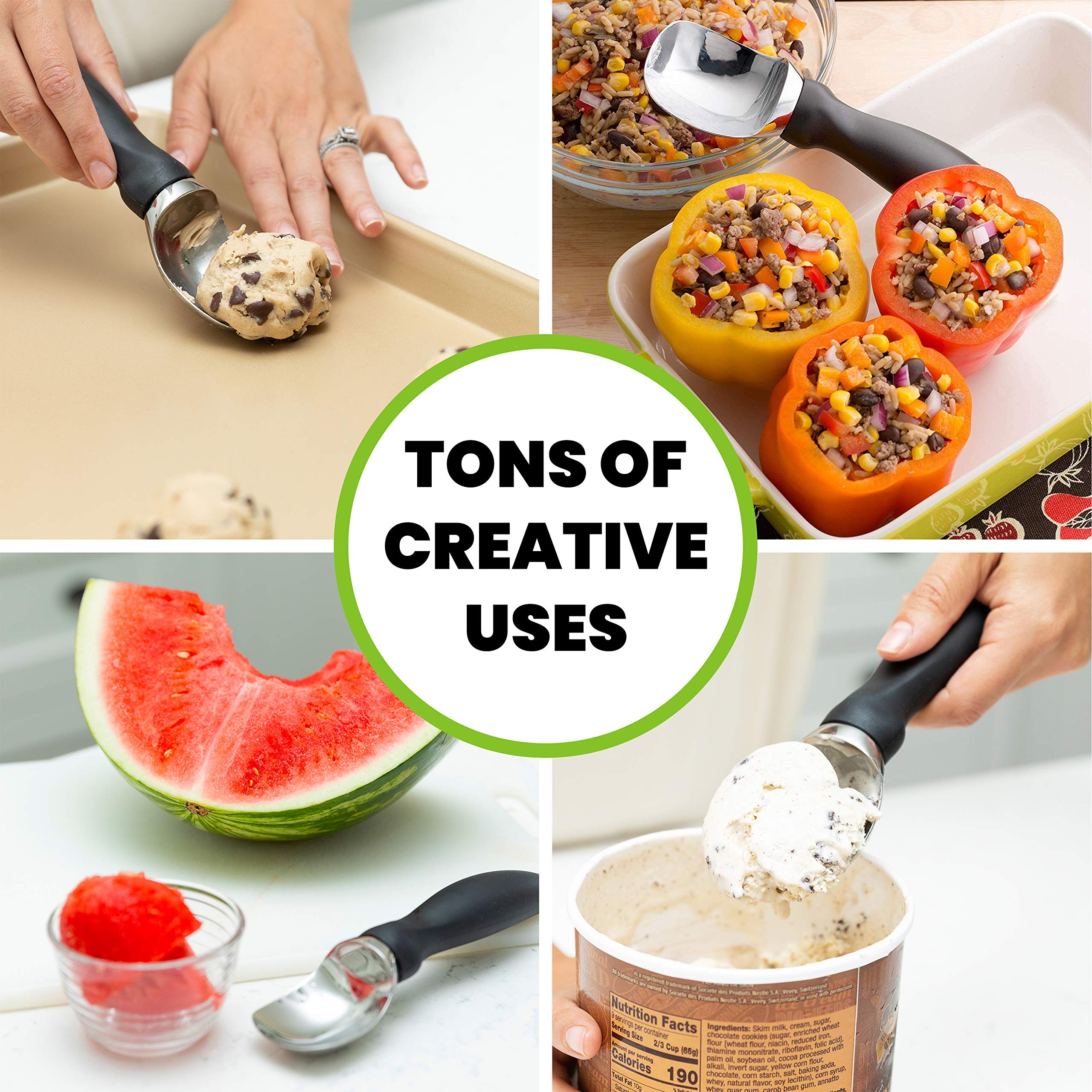 Spring Chef 18/8 Stainless Steel Ice Cream Scoop - Heavy Duty Metal Ice Cream Spoon With Soft Grip Handle, Dishwasher Safe Kitch