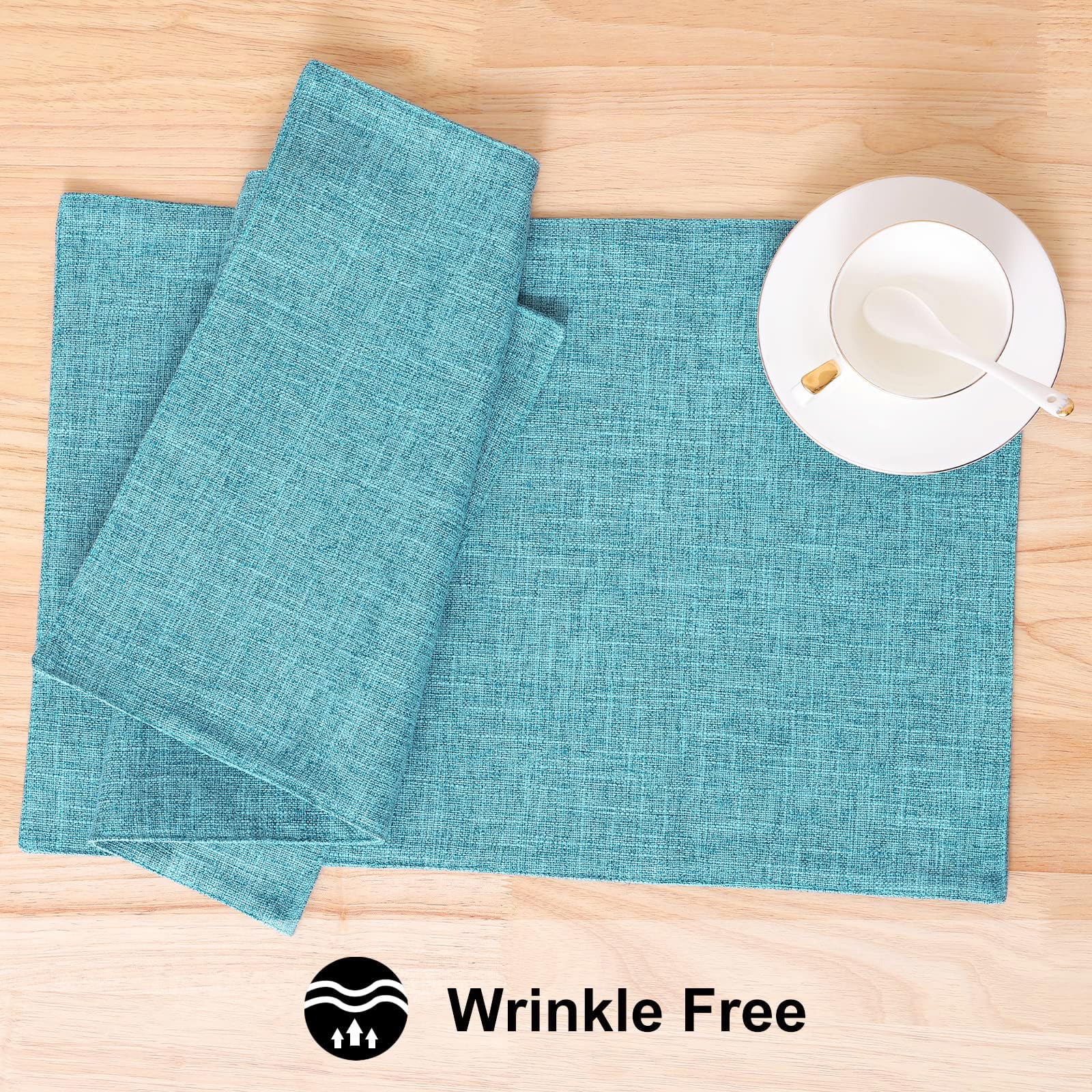 Homing Light Blue Cotton Linen Blend Placemats For Dining Table Set Of 4 - Washable Farmhouse Kitchen Mats For Indoors & Outdoor