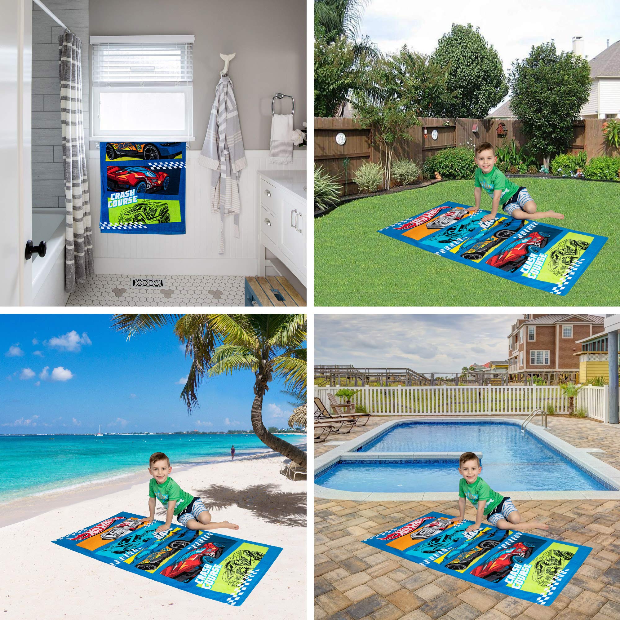Franco Kids Super Soft Cotton Bath/Pool/Beach Towel  58 In x 28 In  Hot Wheels
