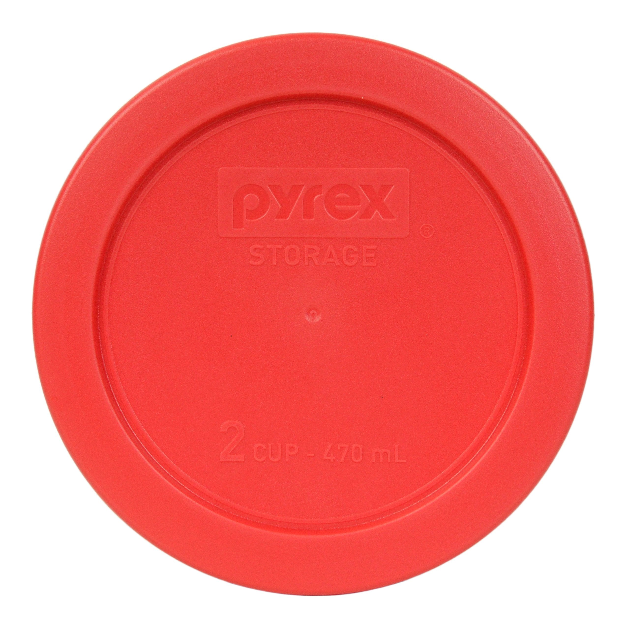 Pyrex 7200-Pc 2 Cup Red, Blue, Orange Round Plastic Storage Lid, Made In Usa - 3 Pack
