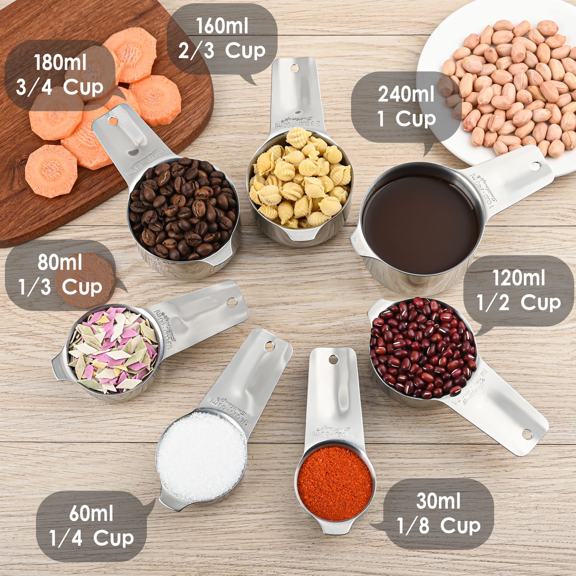 Stainless Steel Measuring Cups And Spoons Set, 18/8 (304) Measuring Cups Spoons, Heavy Duty 7 Measuring Cups And 9 Measuring Spo