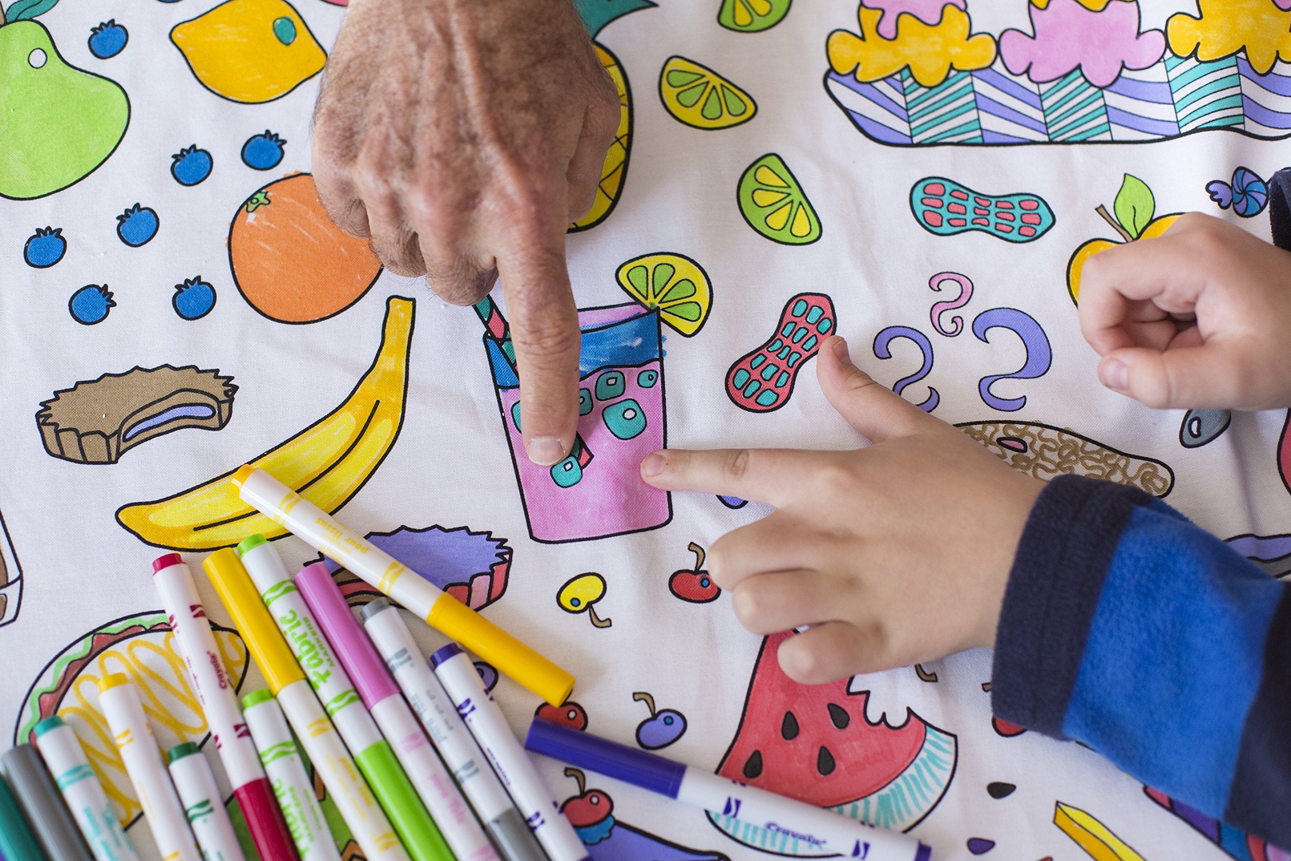 The Coloring Table - Food Fun Design - Set of 4 Placemats (14''x18'') - Fabric Coloring Placemats - Colorable Designs - Washable and Reusable - Coloring Activity for Children and Adults
