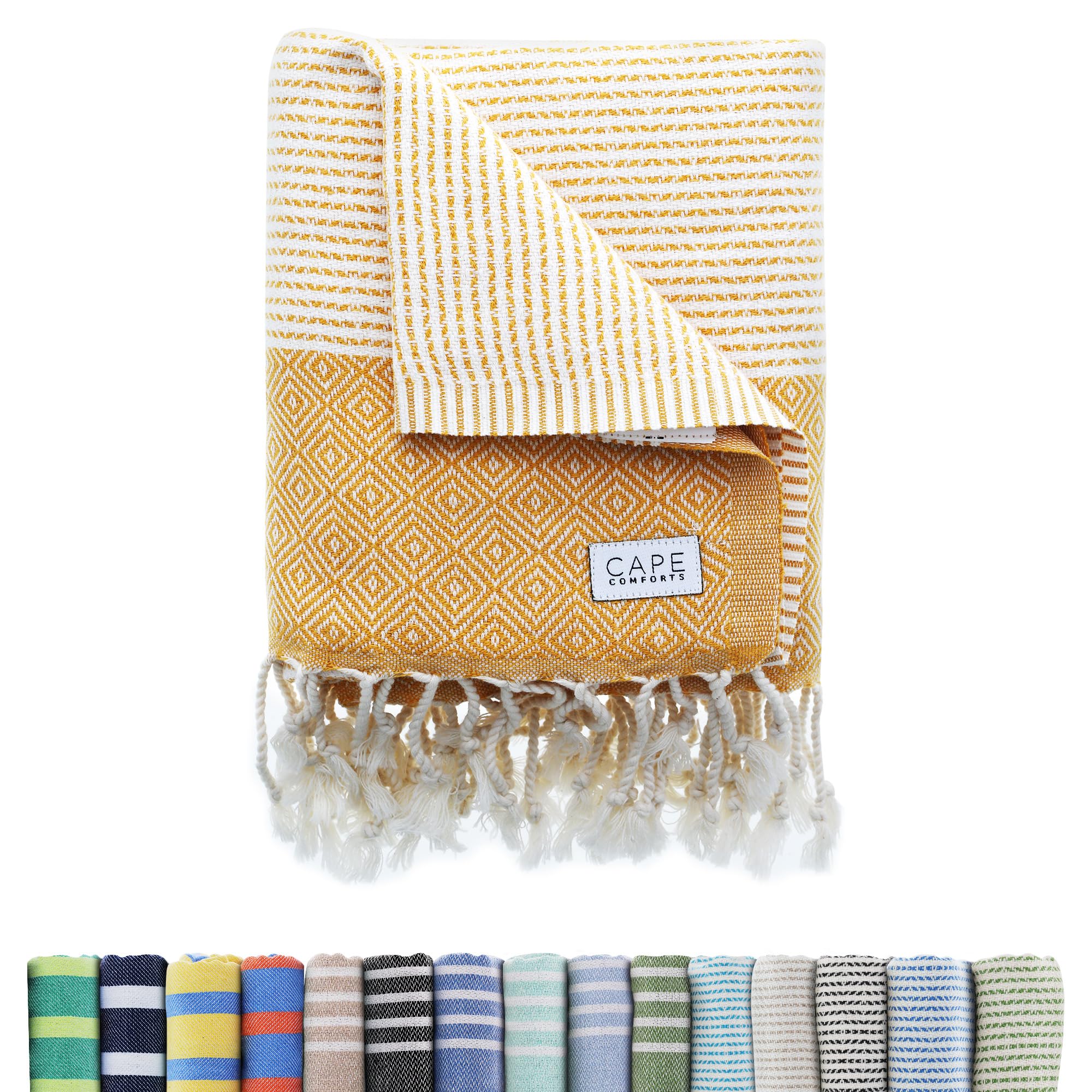 Cape Comforts Oversized Turkish Beach Towel, Diamond Dobby Sunflower - 37'' X 67'' - Super Soft & Lightweight | Quick Dry Sand F