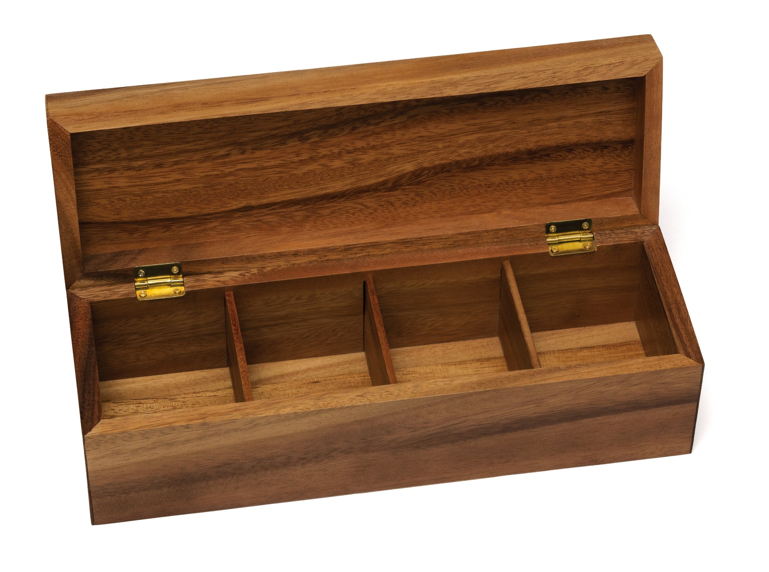 Lipper International Acacia Wood Tea Box With 4 Sections, 12-1/2'' X 4-1/8'' X 3-7/8''