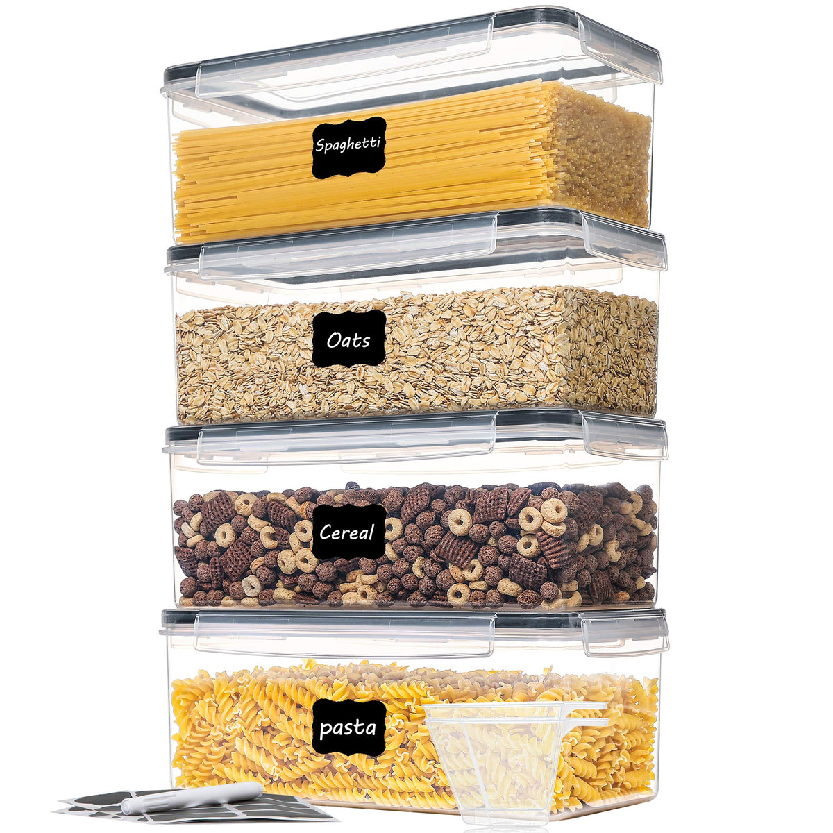 Vtopmart Airtight Food Storage Containers With Lids 4Pcs Set 3.2L, Plastic Spaghetti Container For Pasta Organizer, Bpa Free Air