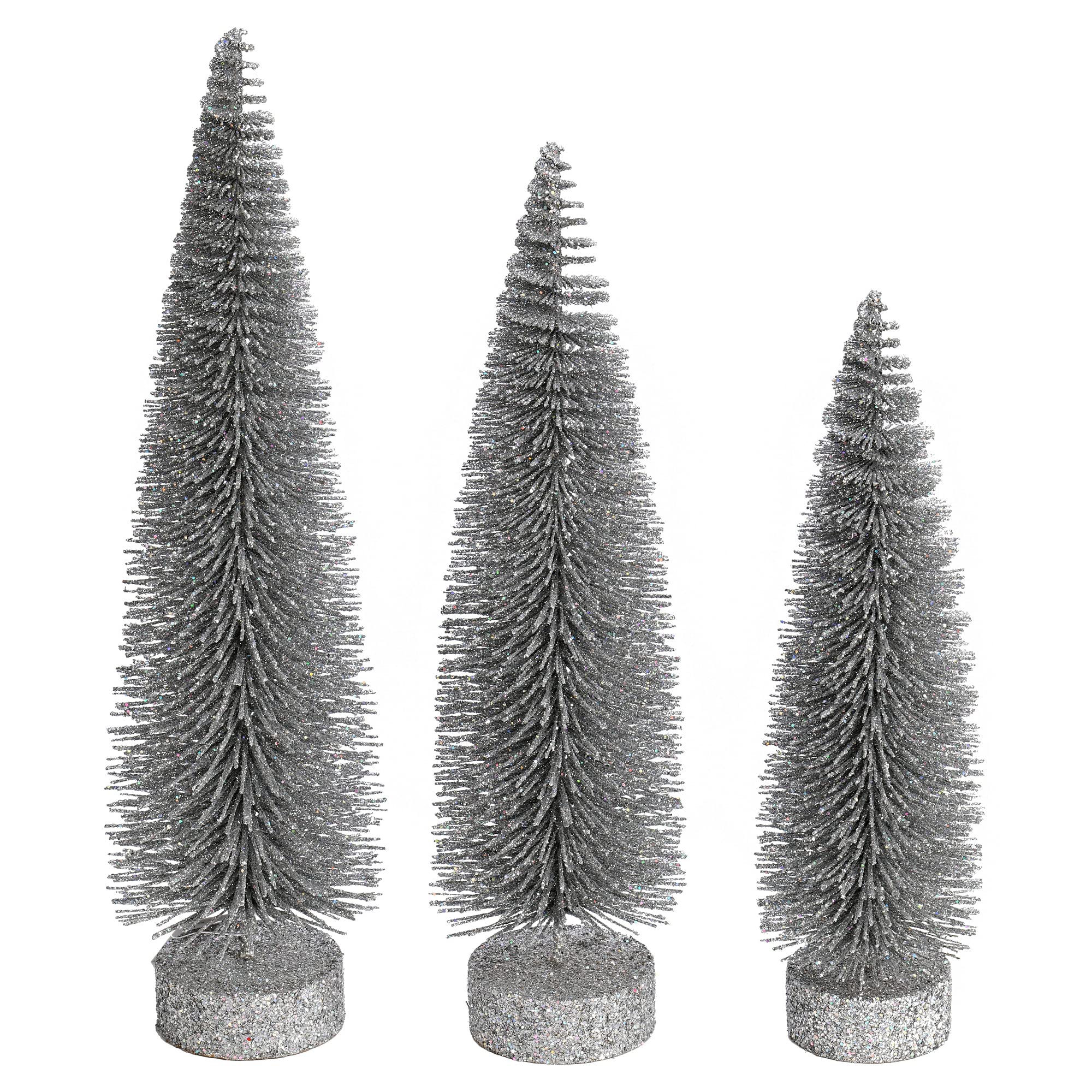Vickerman 12-14-16 Silver Glitter Oval Pine Artificial Christmas Tree, Set of 3 - Faux Christmas Tree Set - Seasonal Indoor Home