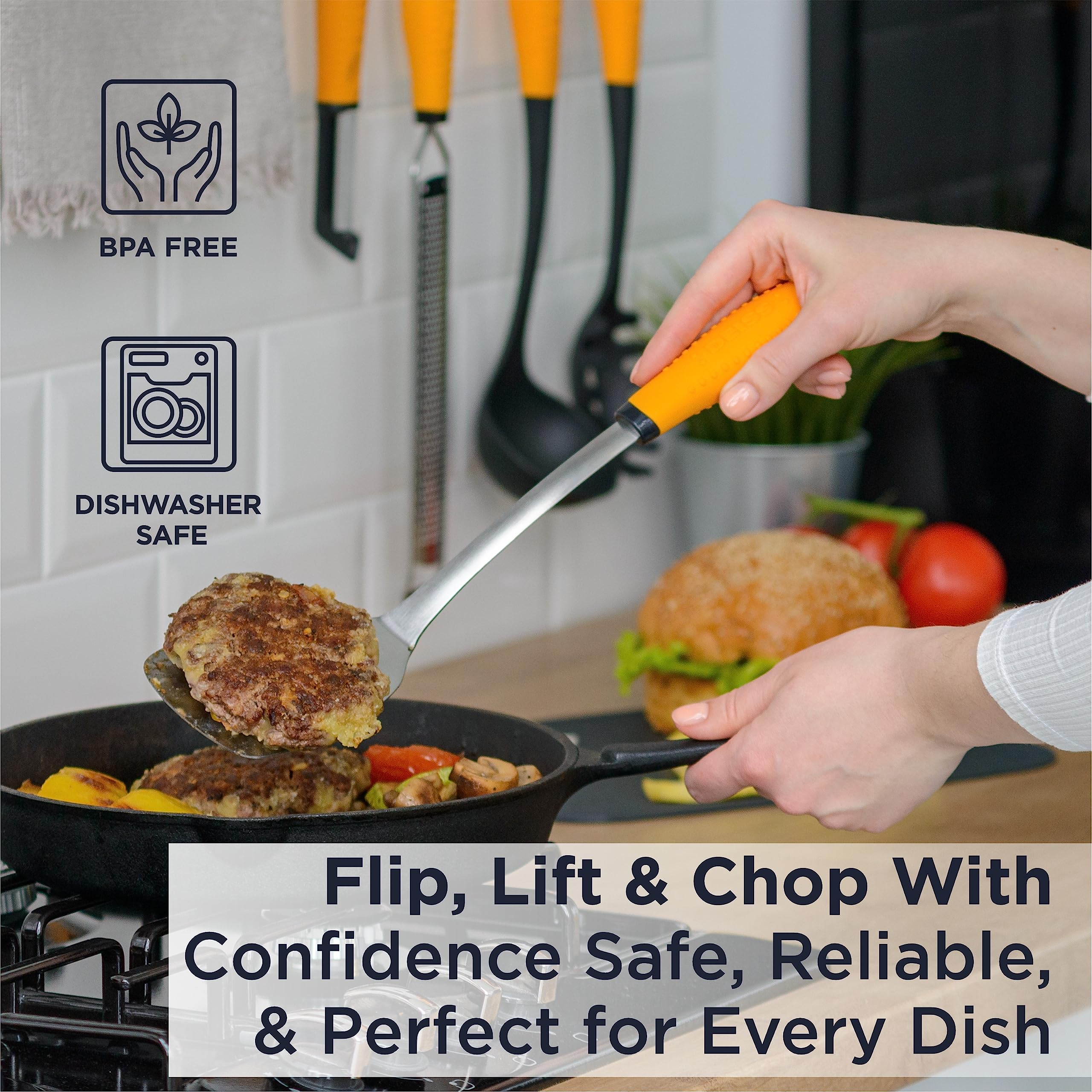 Deiss Pro Kitchen Grill Spatula Stainless Steel Heavy Duty Slotted Turner - 14.4'' Metal Spatula For Cooking, Grilling Spatula,