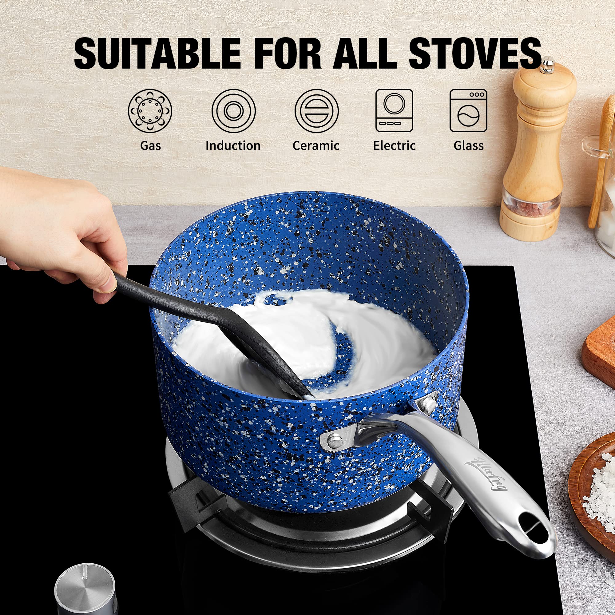 Hlafrg Kitchen Nonstick Saucepan Set - 1 Quart And 2 Quart Sauce Pan Set With Lid - Multipurpose Pots Set Use For Home Kitchen O