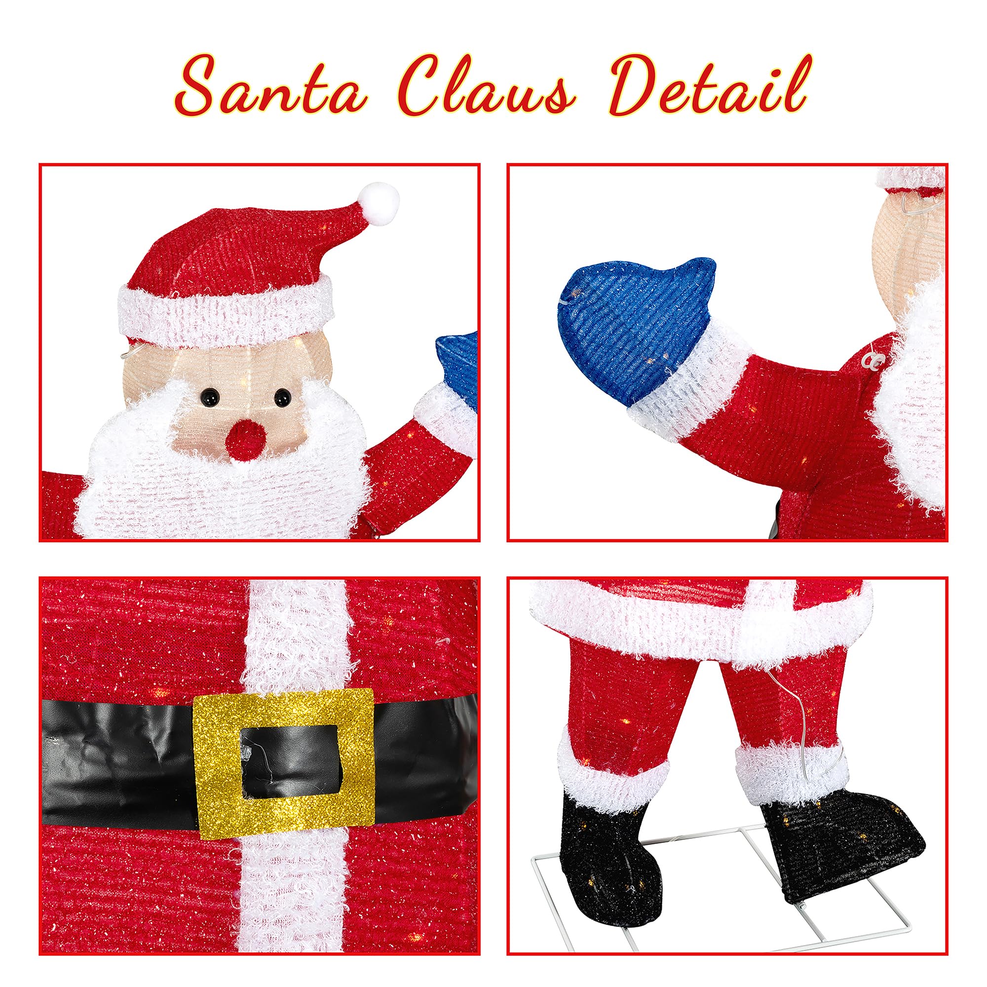 Shintenchi 3ft Lighted Christmas Santa Claus, Outdoor Pop-up Holiday Decoration with 80 LED Lights, 3D Pre-Lit Light-Up Decor fo