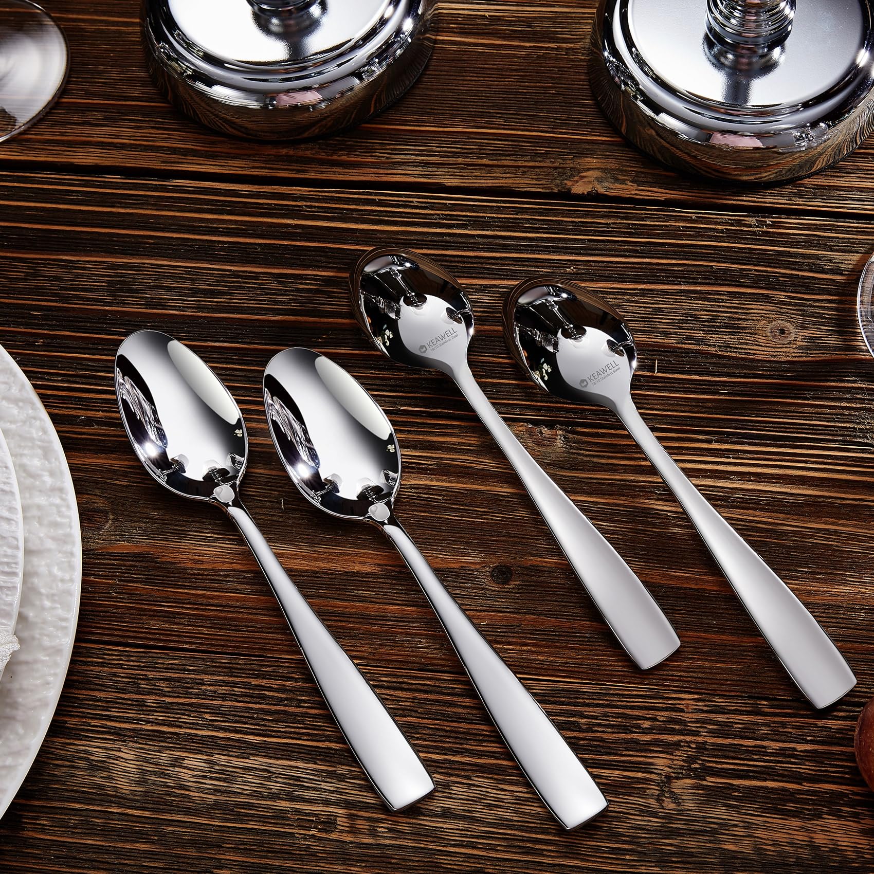 Keawell Premium 4-Piece Louis Spoon Set, 18/10 Stainless Steel, Set Of 4, Fine Spoon Set With Squared Edge, Dishwasher Safe, Smo