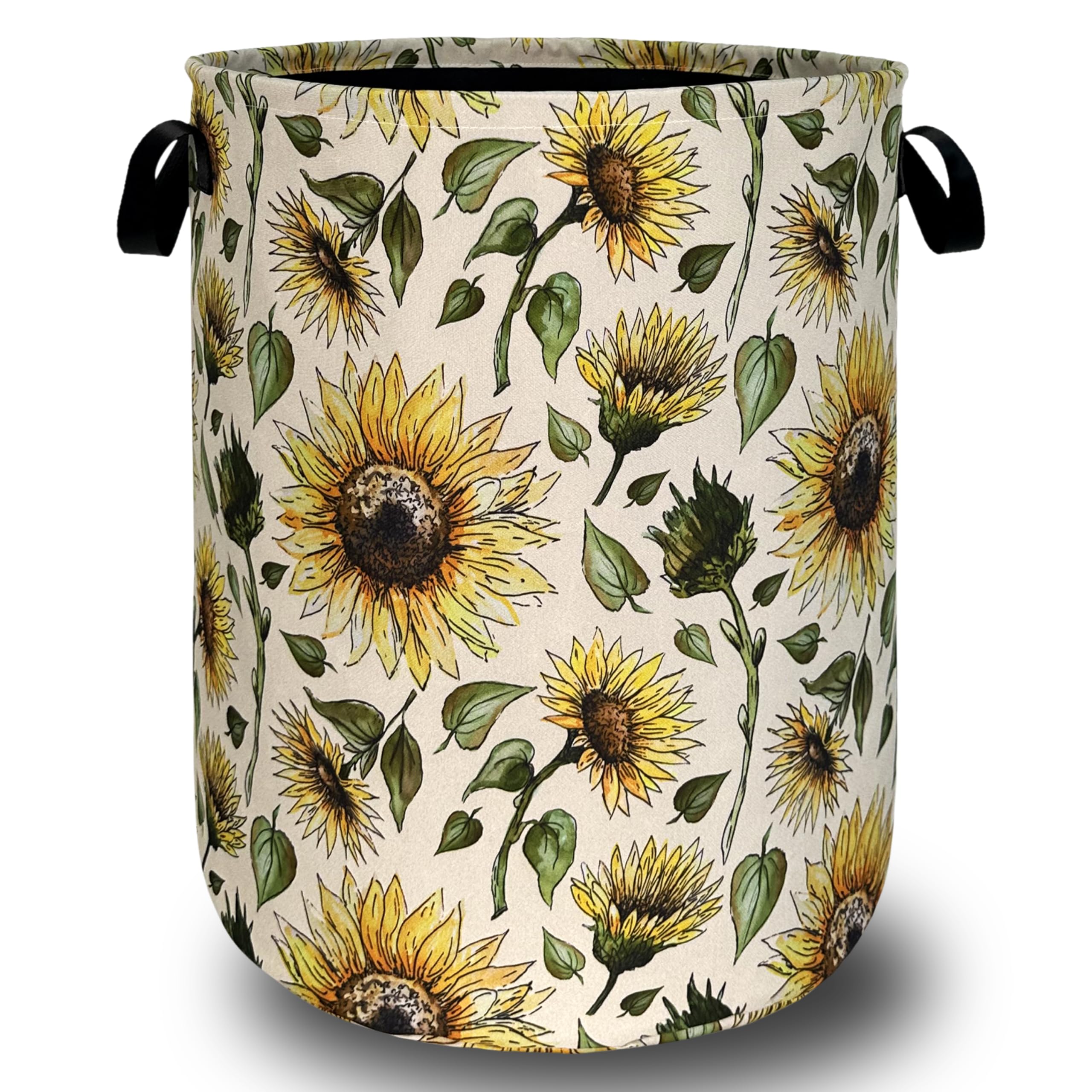 Retro Sunflower Laundry Hamper Yellow Flowers Laundry Basket With Handles Foldable Oxford Cloth Colorful Tote Bag Clothes Toy St