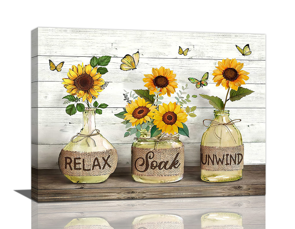 Farmhouse Bathroom Decor Wall Art Rustic Sunflower Bathroom Pictures Canvas Print Country Bathroom Painting Prints Wall Decor Fr