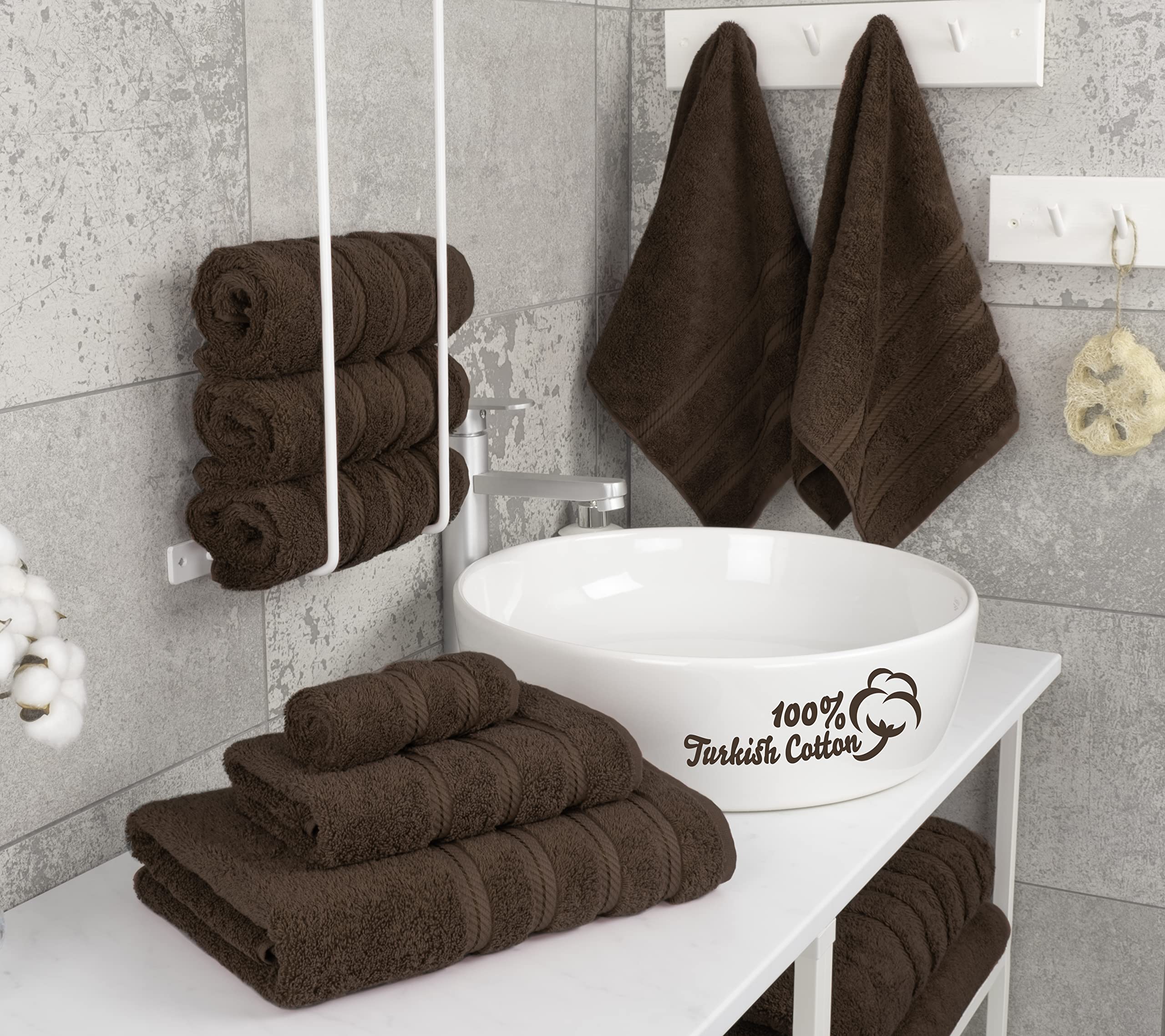 American Soft Linen 6 Piece Towel Set  2 Bath Towels 2 Hand Towels 2 Washcloths  100% Turkish Cotton Towels for Bathroom  Brown Towel Sets
