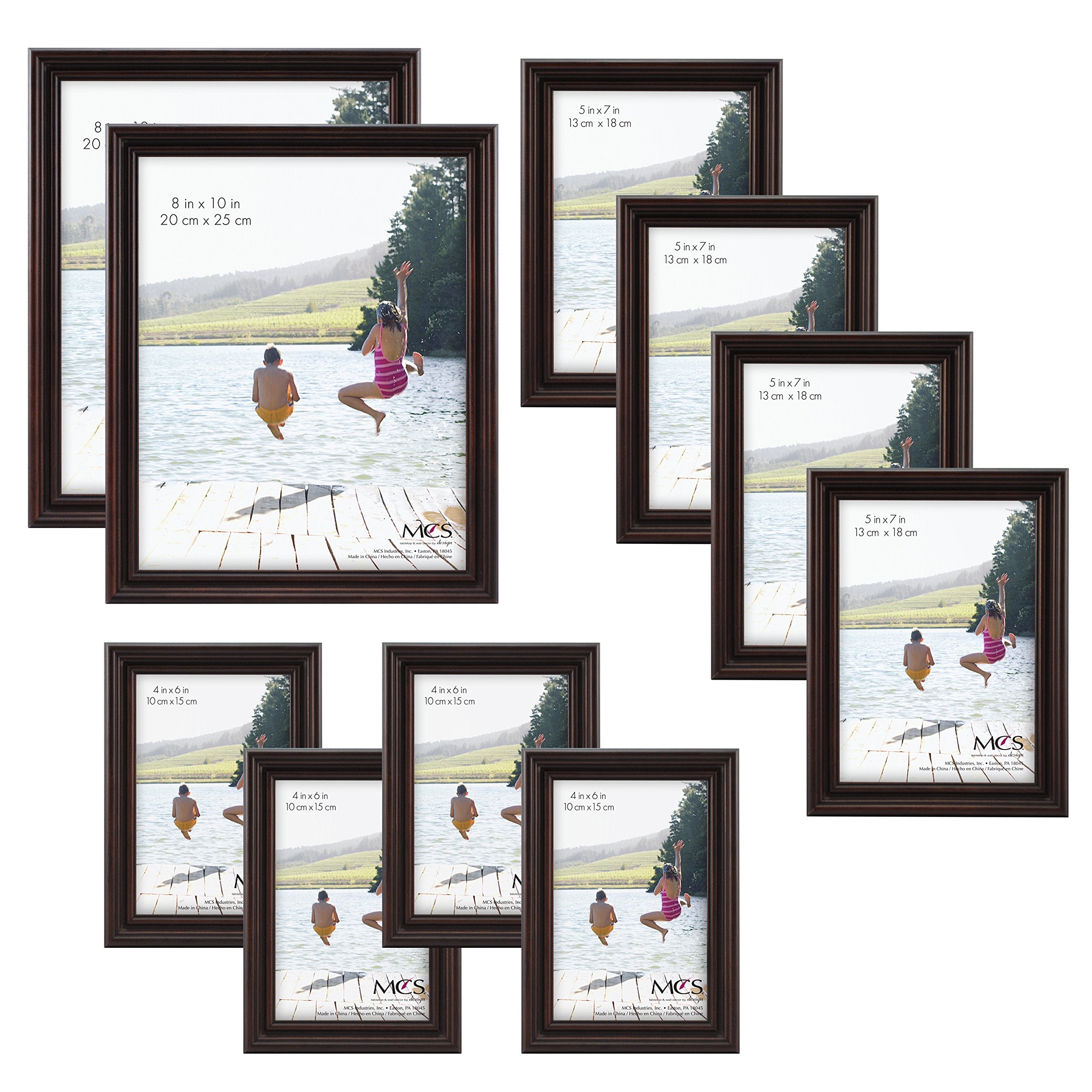 MCS 10pc Multi Pack Picture Frame Value Set - Two 8x10 Inch, Four 5x7 Inch, Four 4x6 In, Mahogany (65705)