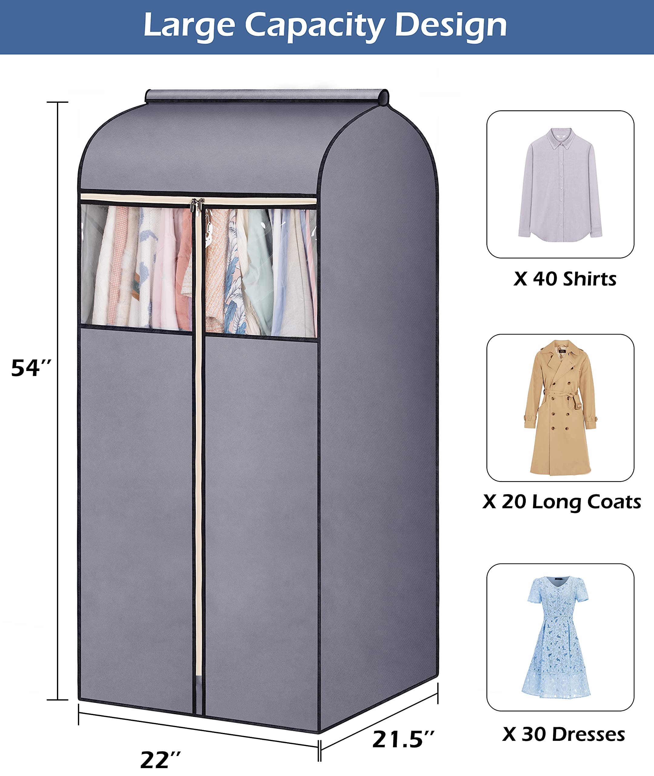 Sleeping Lamb 54'' Hanging Garment Bags For Closet Storage Sealed Completely Jackets Coats Suits Clothes Rack Cover For Wardrobe