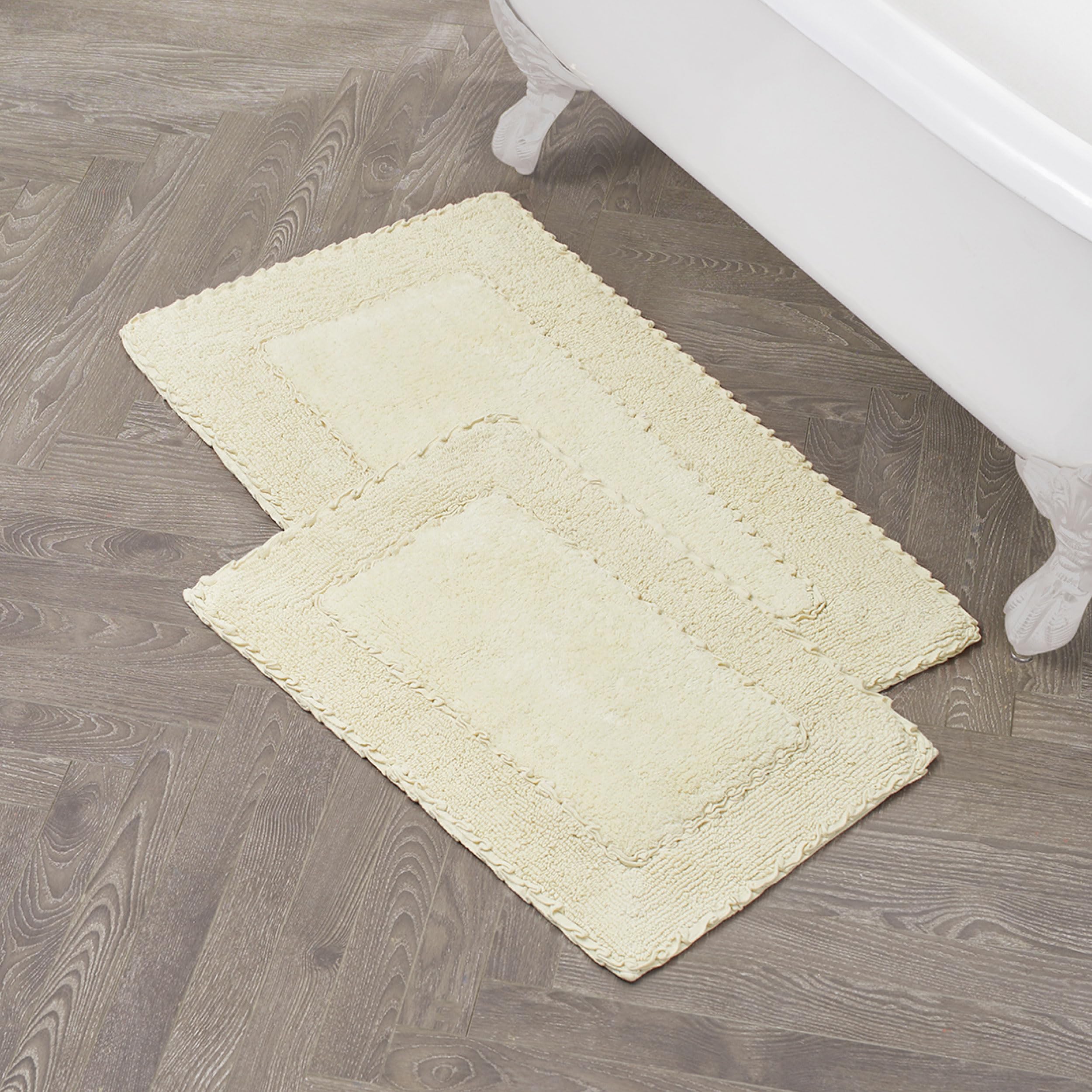 Laura Ashley Ruffle Border 100% Cotton Bath Rug Set, Yellow, 17'' X 24''/ 20'' X 32''