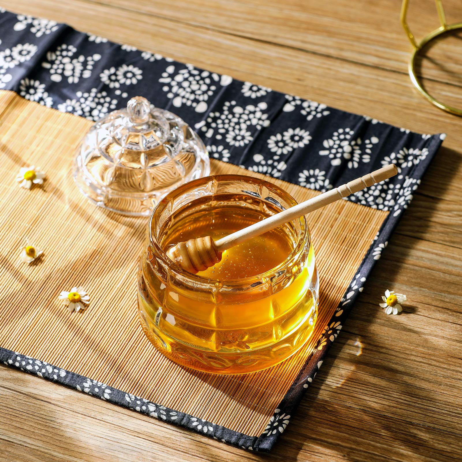 1500 C Tabletop Bee-Hive Glass Honey Jars With Dipper And Lid 10 Oz. Crystal Clear Heavy Glass Honey Pot Honey Containers Holder