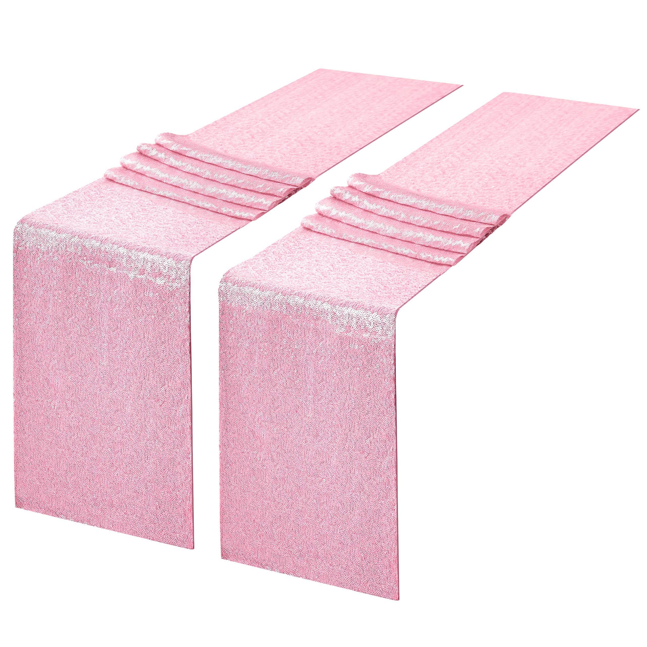 2 Packs 12 X 108 Inches Pink Sequin Table Runner, Glitter Pink Table Runner For Wedding Birthday Bachelorette Holiday Party Supp