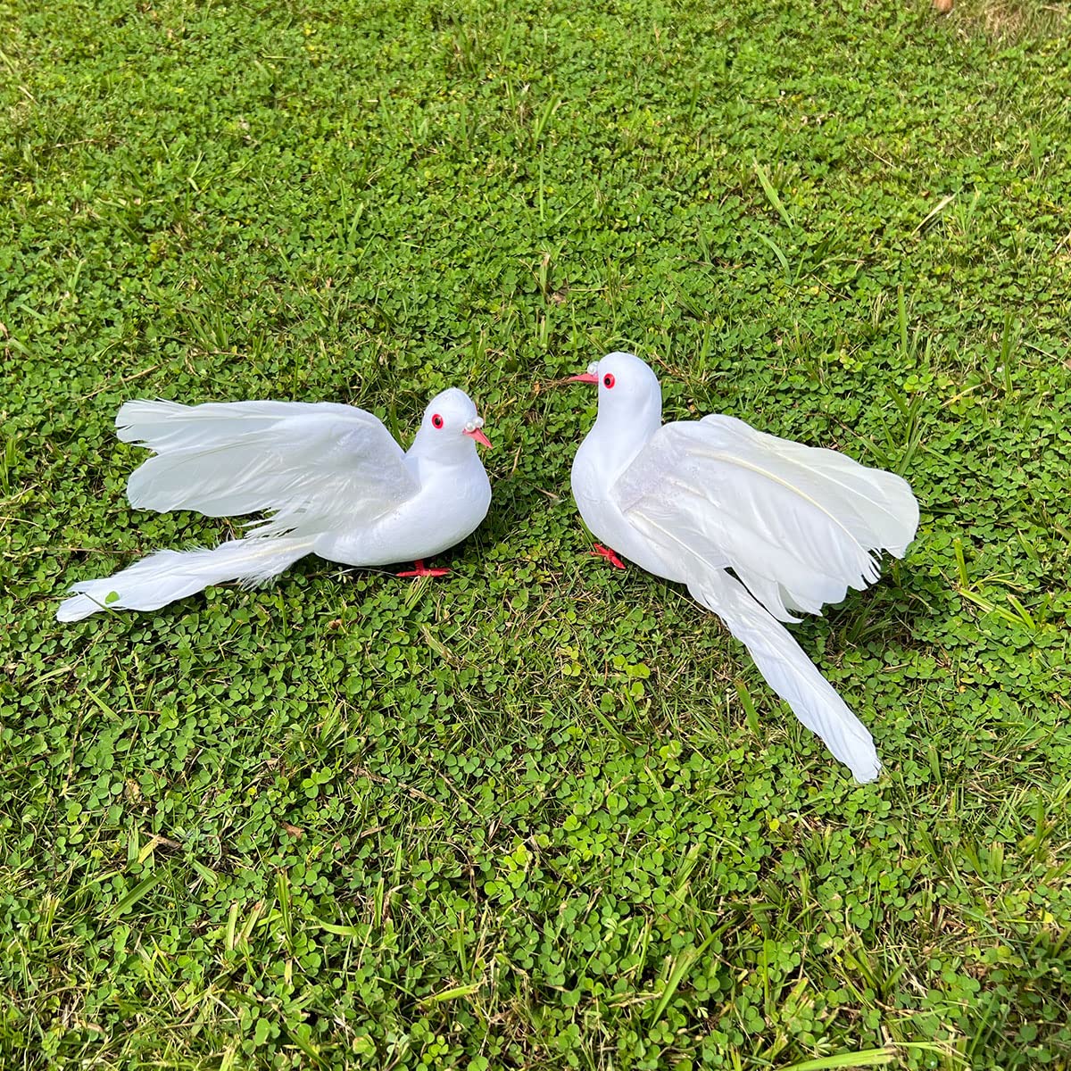 LWINGFLYER 2pcs White Flying Doves 8-Inch Artificial Simulation Foam Bird Feathered Dove for Craft Wedding Decoration Party Acce