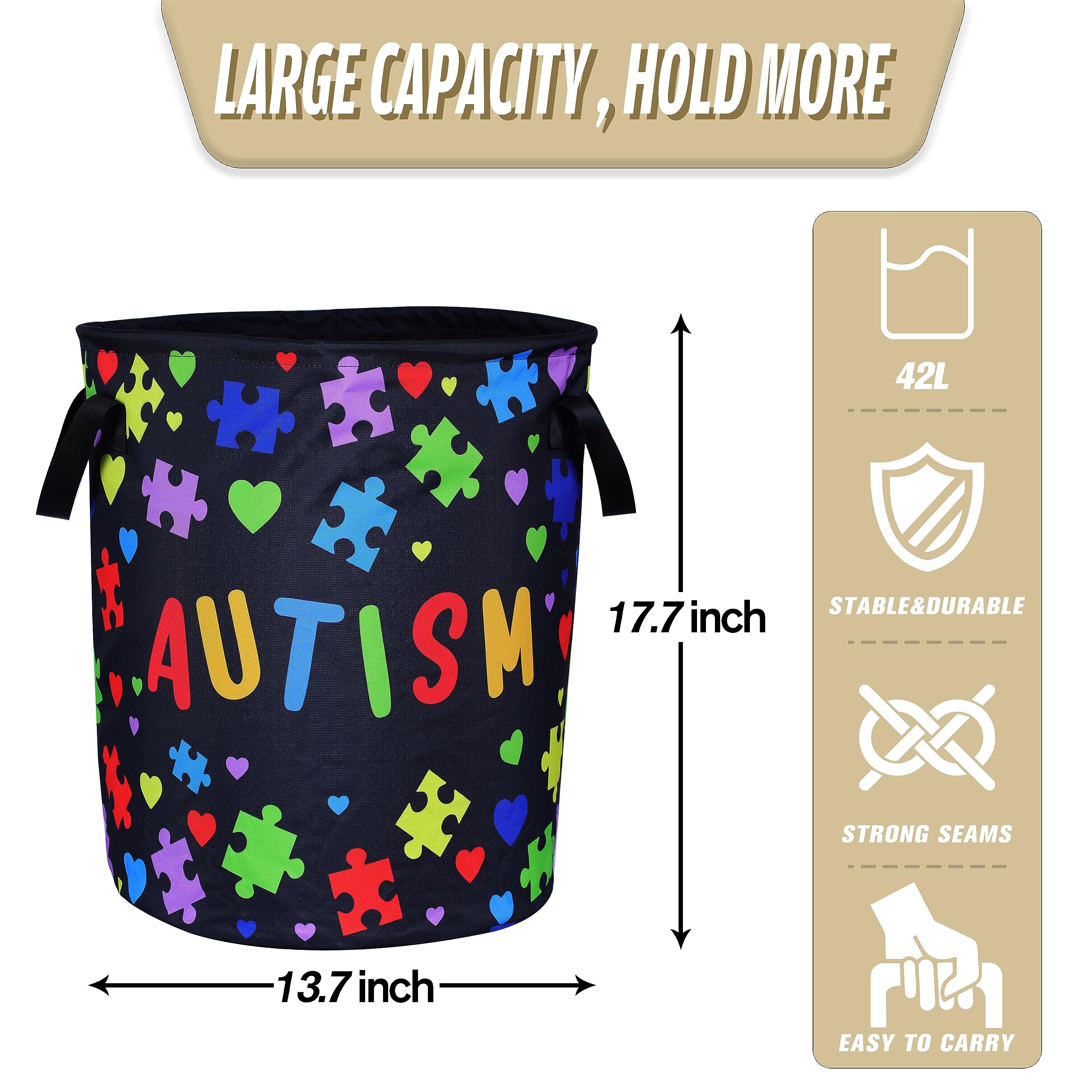 Autism Awareness Laundry Basket Puzzle Pattern Foldable Oxford Cloth Funny Tote Bag Laundry Hamper Clothes Storage Bucket Organi