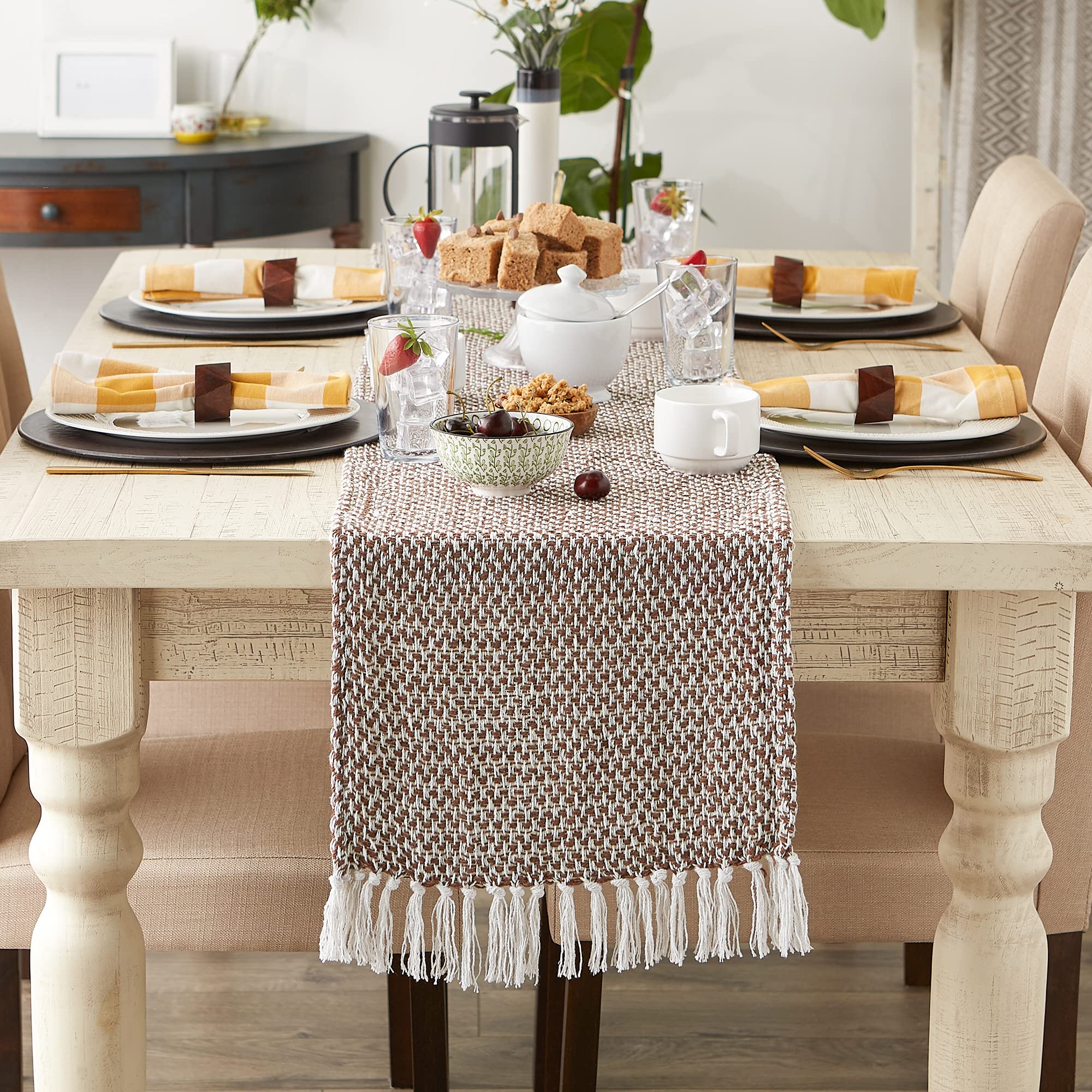 Dii Woven Basics Collection 100% Cotton Knit Table Runner, 15X72, Bark Brown