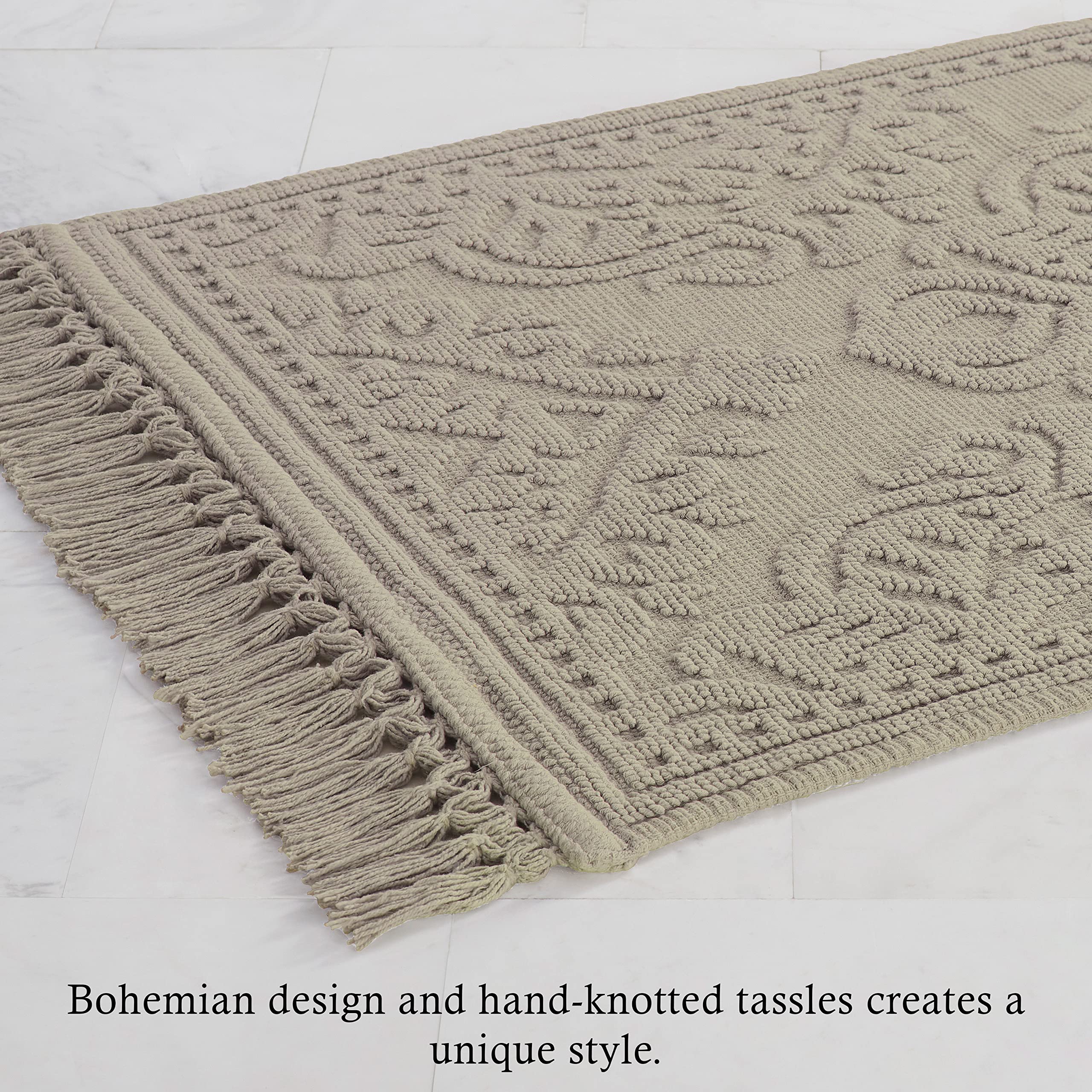 Jean Pierre - Ricardo Bath Mat, Woven Fringe Bathroom Rugs, 100% Cotton, Premium Bathroom Decor - Measures 21'' X 41'' - Linen
