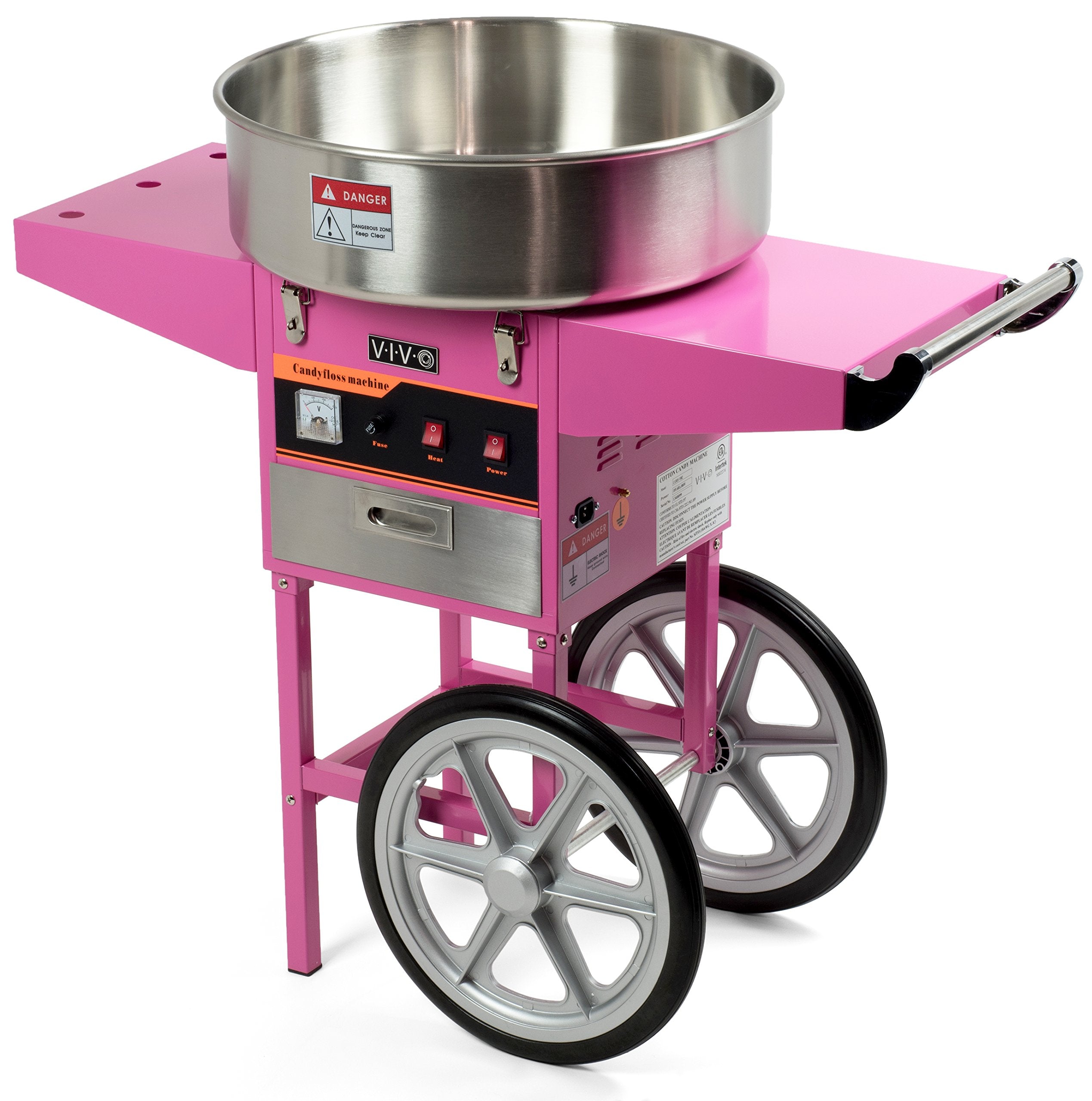 Vivo Pink Electric Commercial Cotton Candy Machine, Candy Floss Maker With Cart Candy-V002
