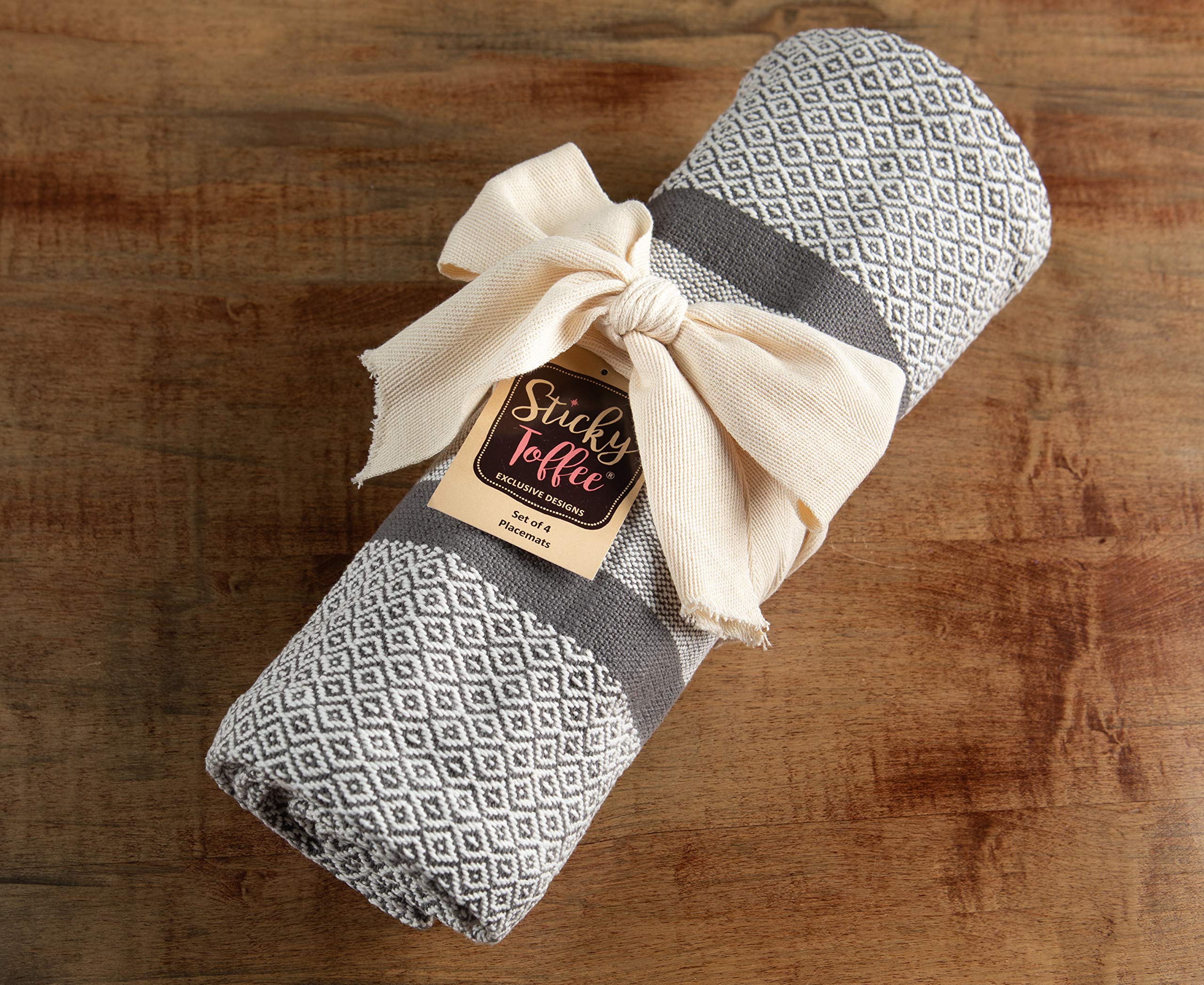 Placemats Set Of 4, Woven Cloth Placemat Set, 14X19 In, Gray Boho Place Mats For Kitchen Or Dining Table, Washable Cotton Table