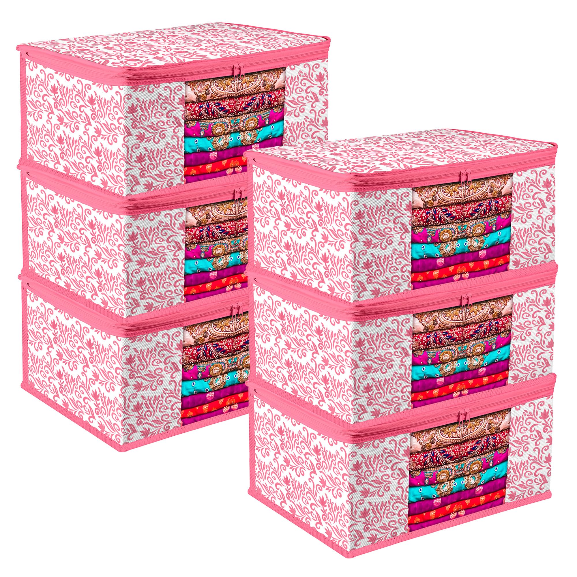 Kuber Industries Non Woven Saree Cover | Zip Closure | Clothes Storage Bag | Wardrobe Organiser | Transparent Window | Leaf-Desi