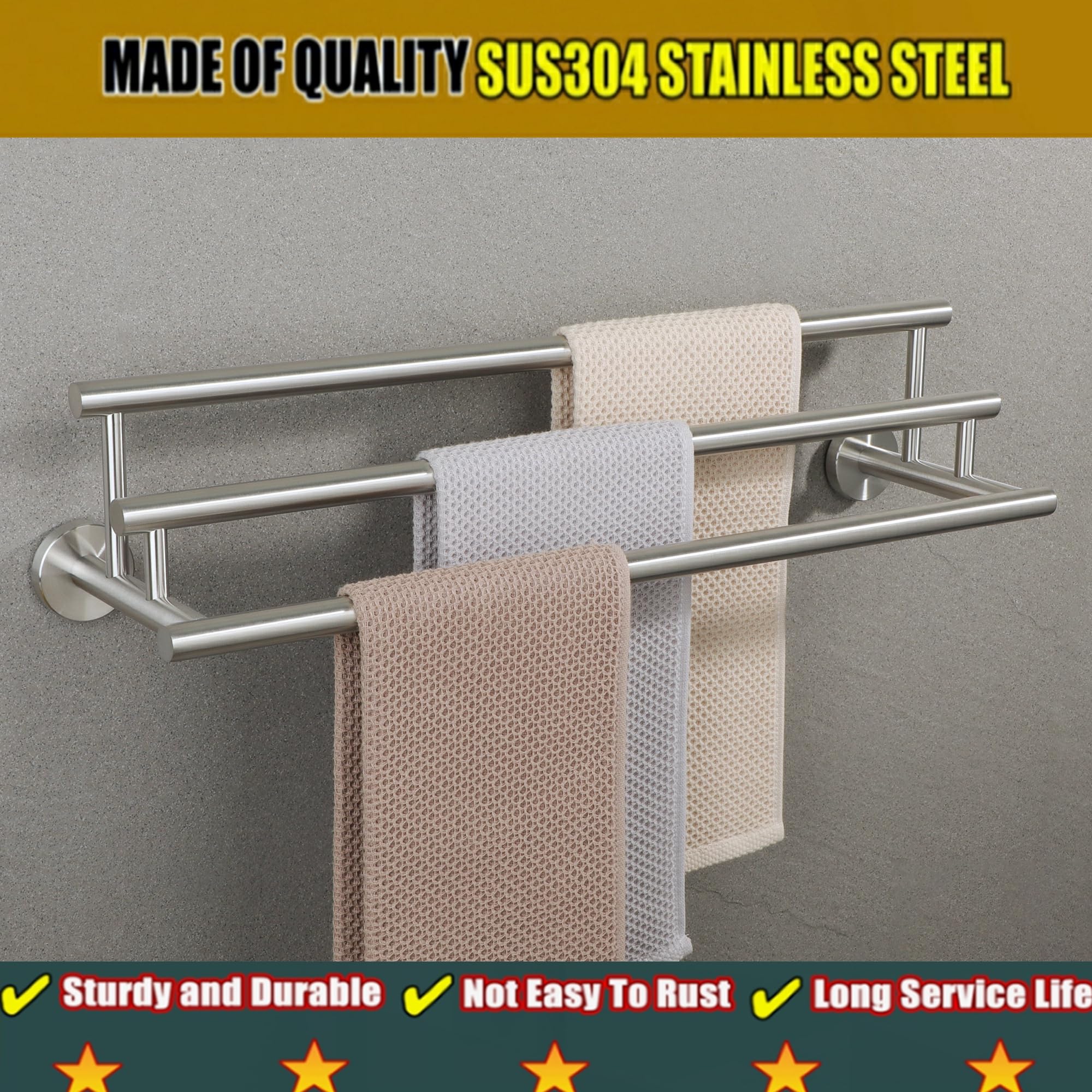 Alise Bath Towel Bars Towel Racks For Bathroom Lavatory,3 Towel Rails Large Towel Holder Sus304 Stainless Steel Towel Hanger Wal