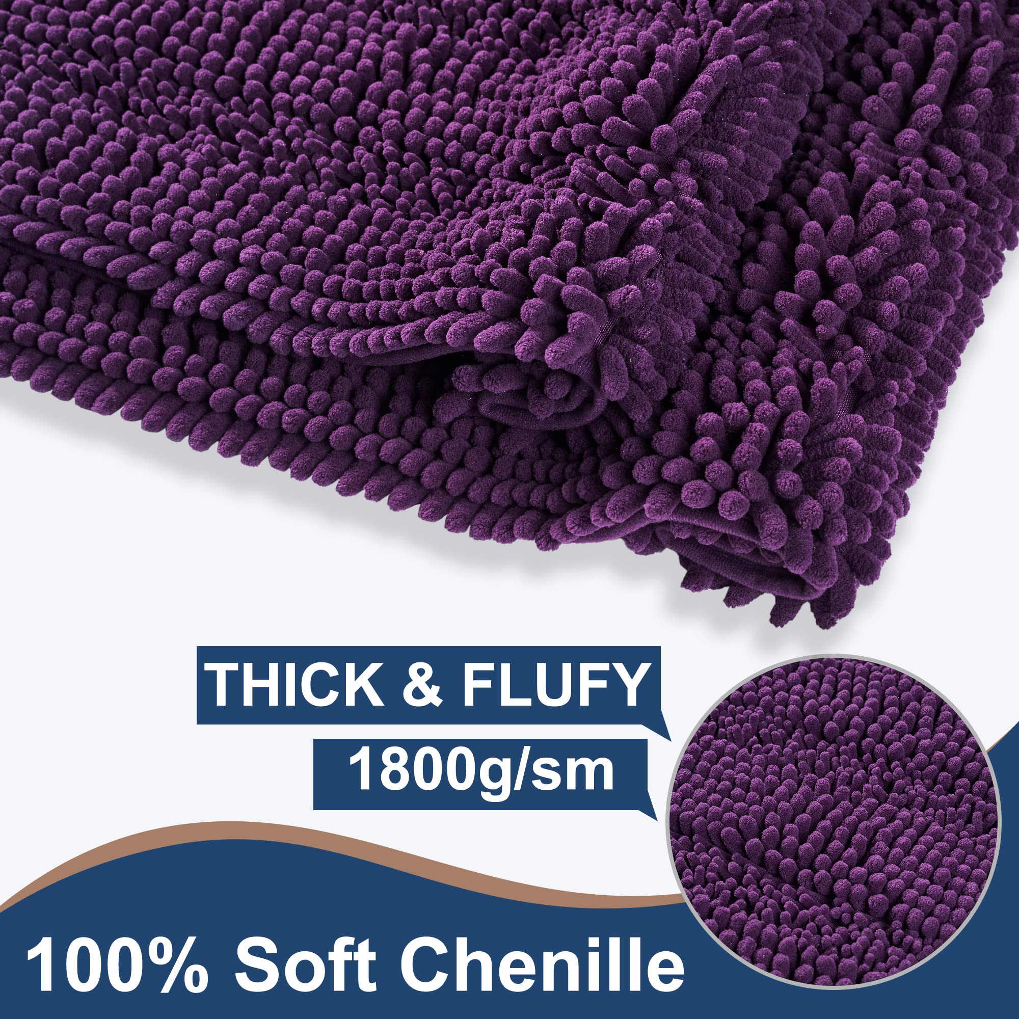 Floleopa Non Slip Thick Shaggy Chenille Plum Bathroom Rug Sets 2 Piece, Thickened Hot Melt Rubber Bottom Bath Mats For Bathroom,